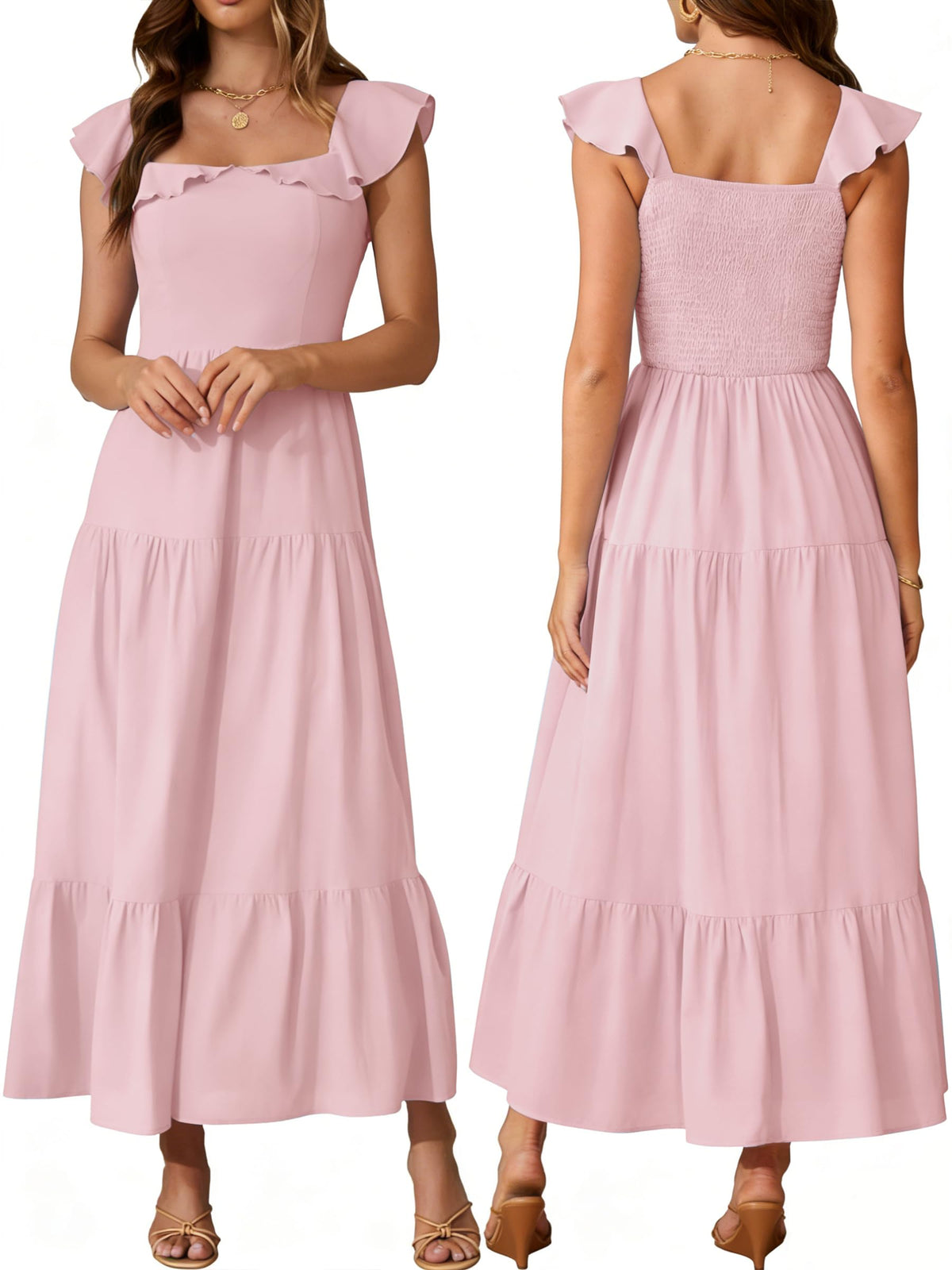 Womens Summer Sleeveless Maxi Dress Square Neck