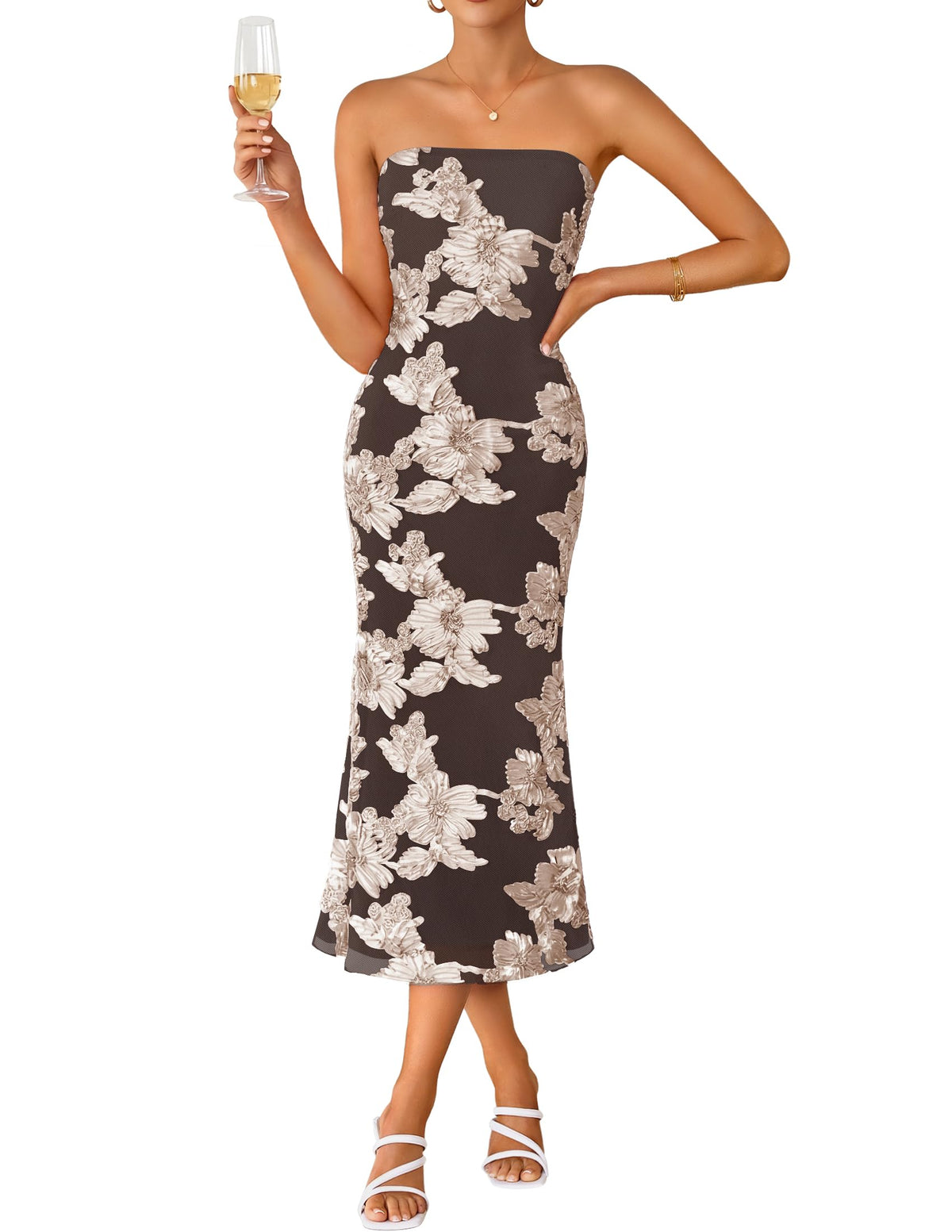 ZESICA 2026 Summer Strapless Floral Cocktail Wedding Guest Dress for Women