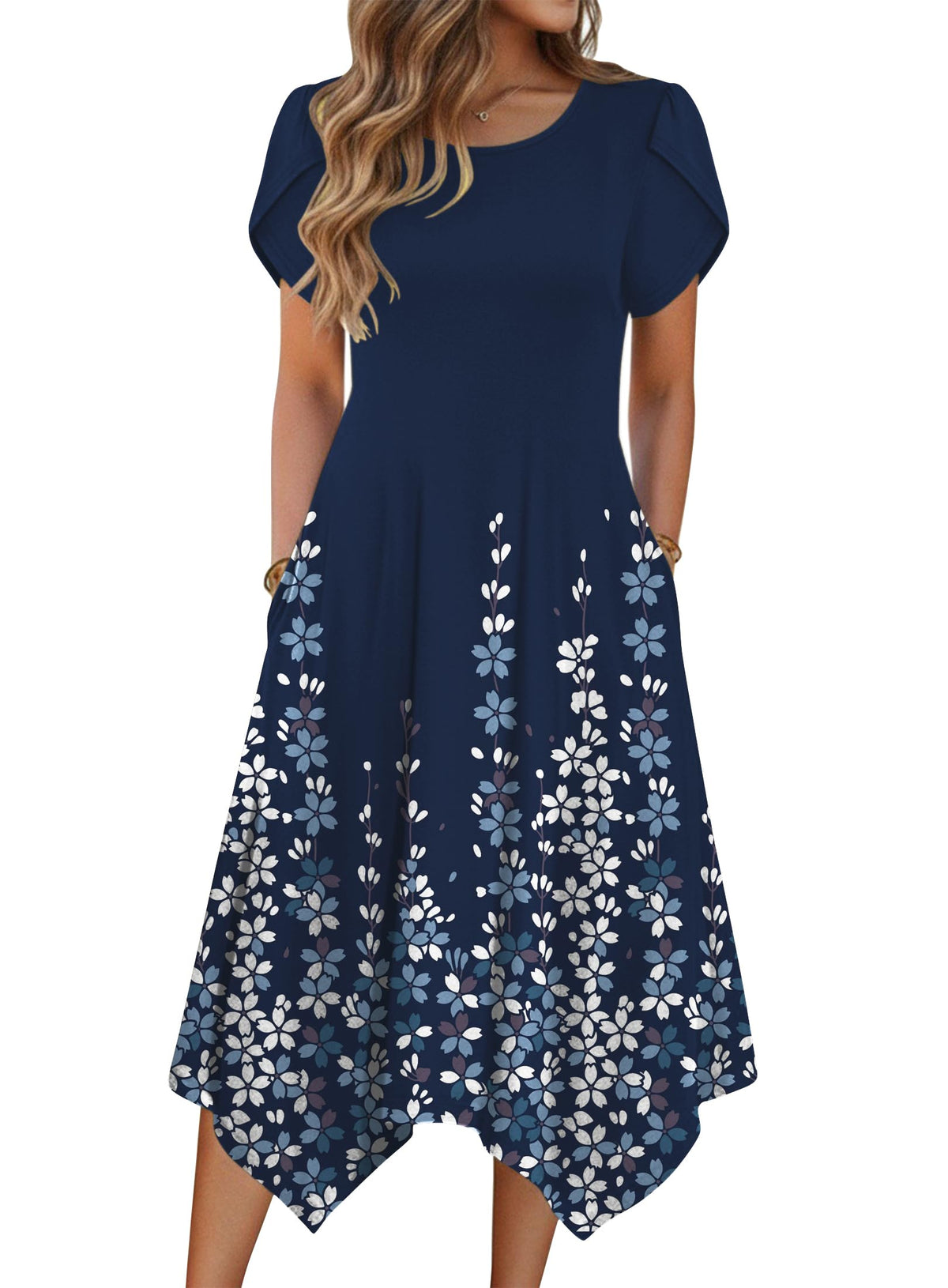 Zeagoo Womens Casual Dress for Summer Loose Hankerchief Flare Midi Sundress
