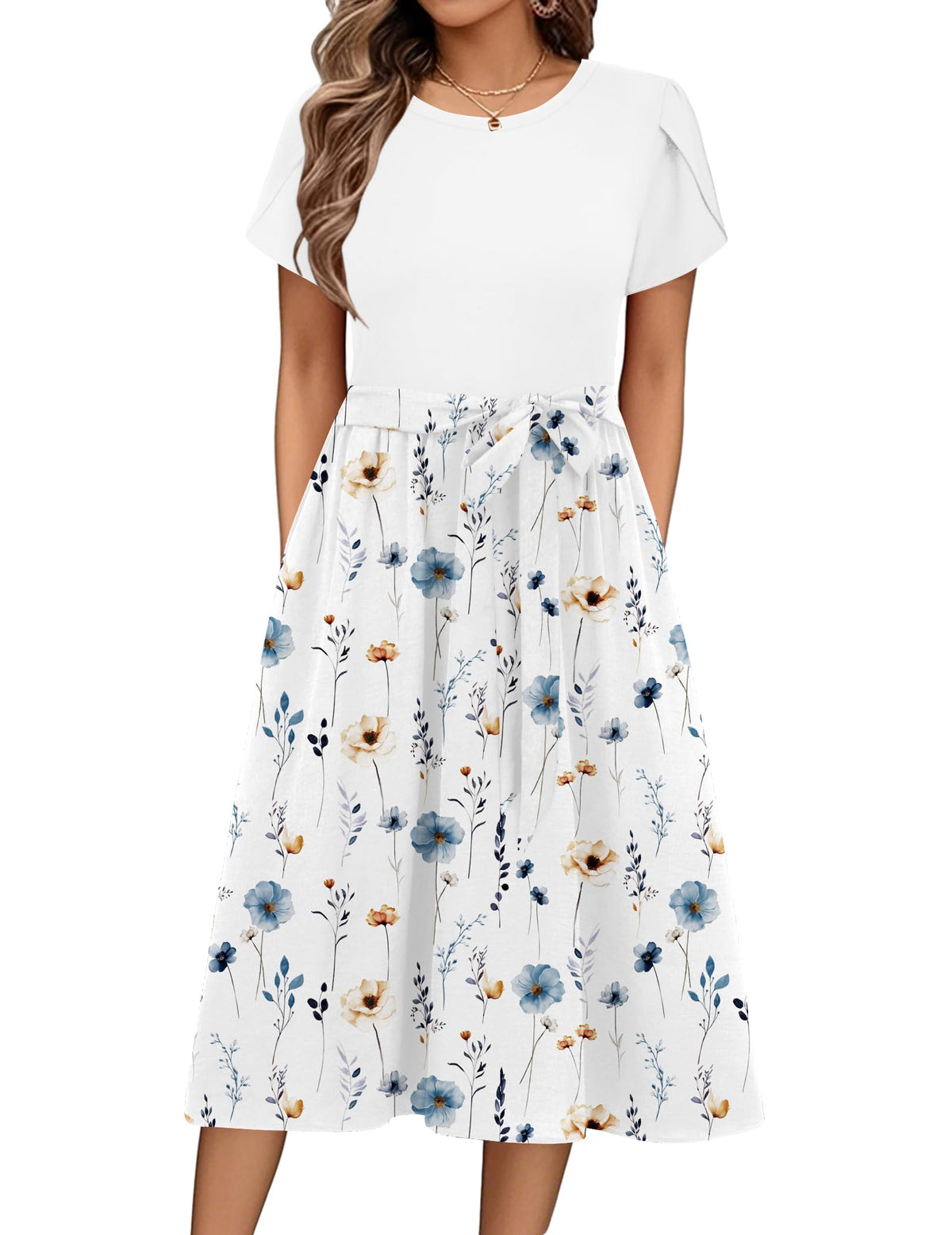 Zeagoo Womens Midi Dress Summer Short Sleeve Dress with Pockets 2025 Casual Floral T-Shirt Dress Flowy Beach Sundress