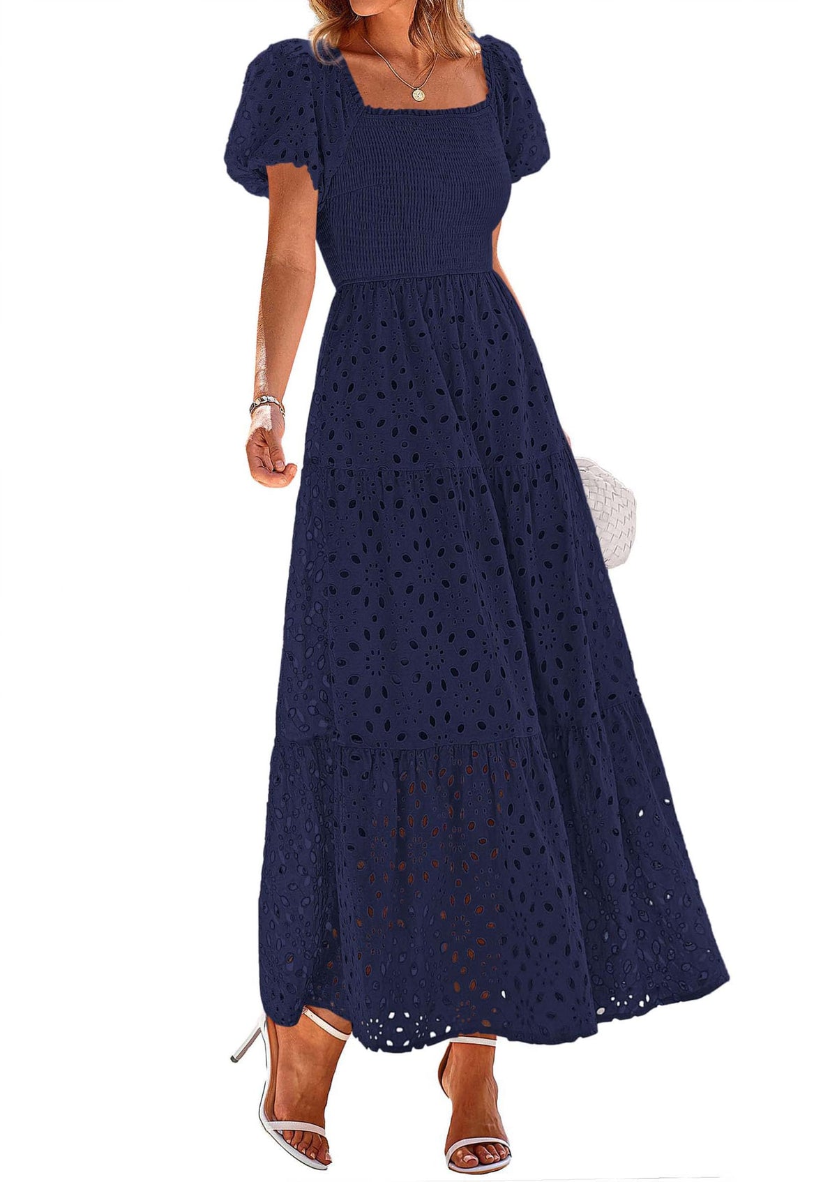 PRETTYGARDEN Womens Summer Eyelet Maxi Wedding Guest Dress