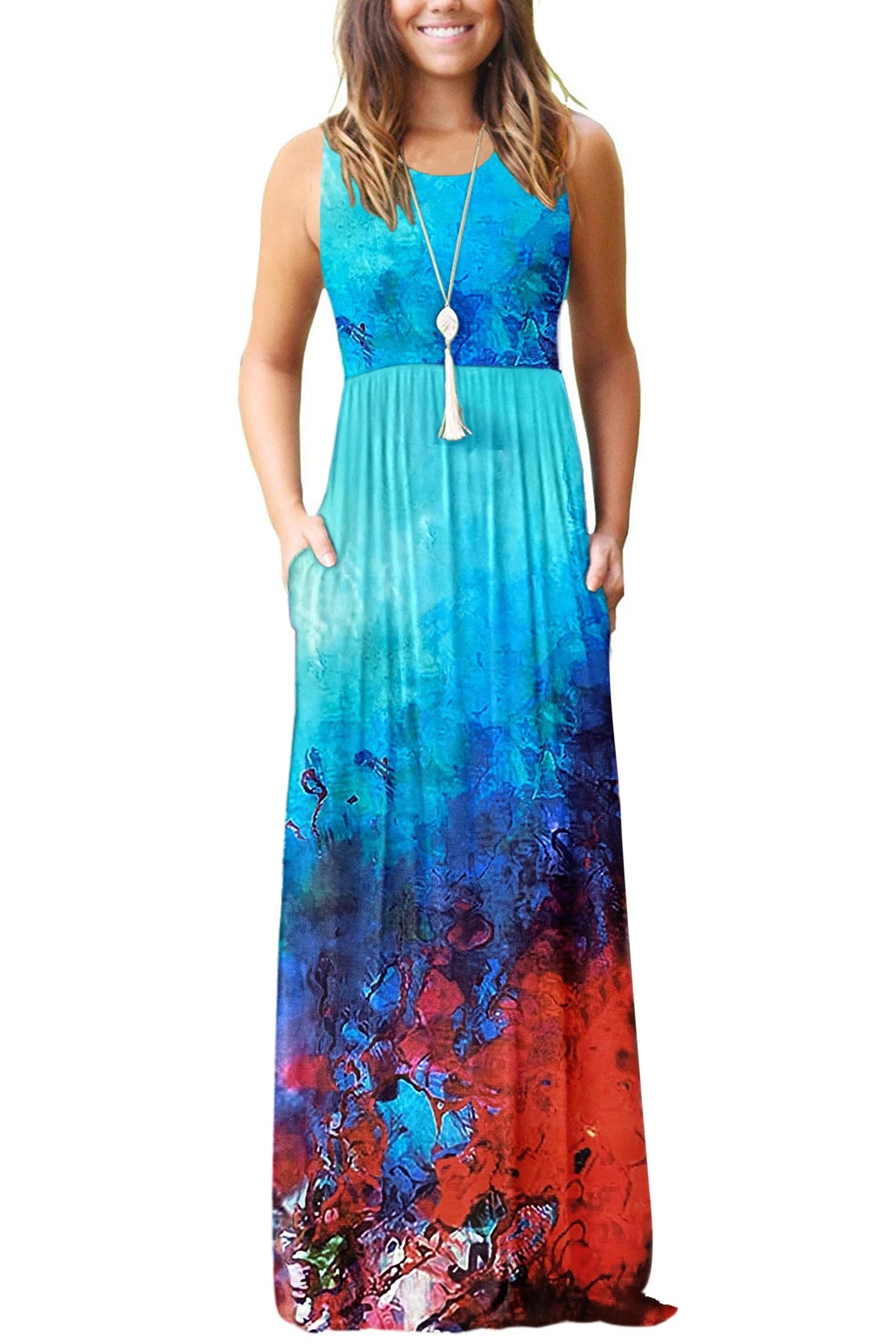 AUSELILY Women's Summer Sleeveless Loose Plain Casual Long Maxi Dresses