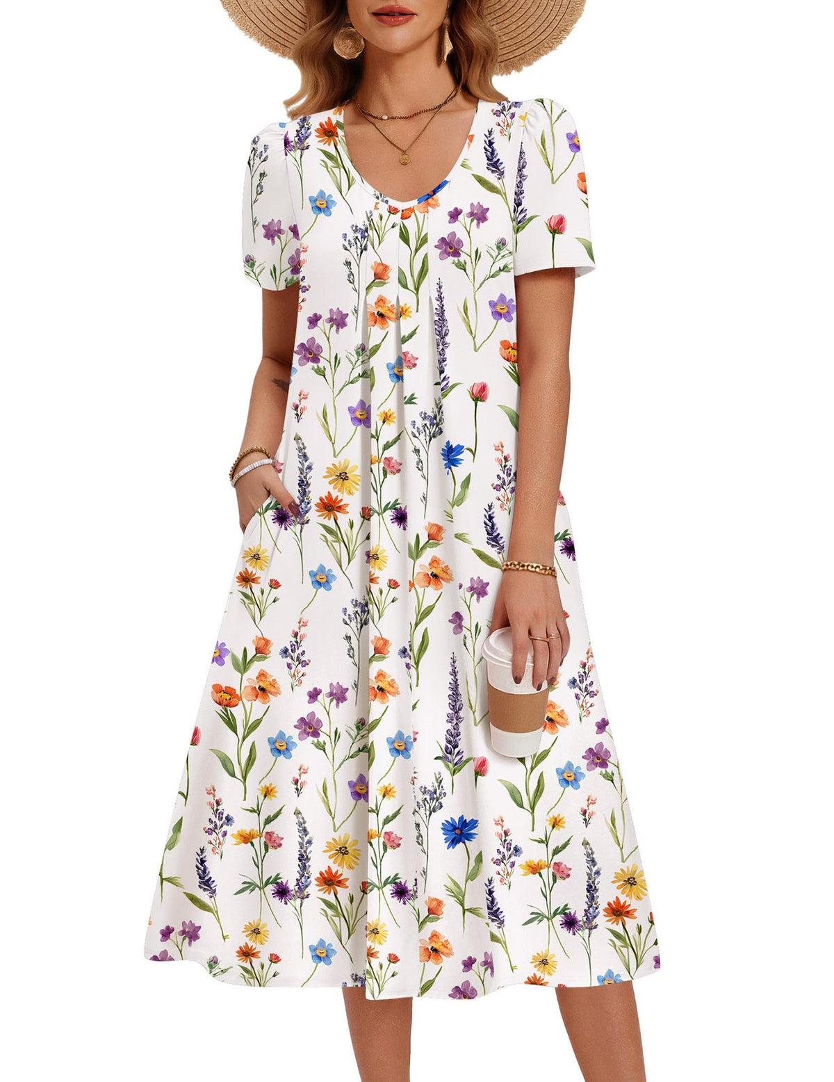 Zeagoo Summer Casual Dress for Womens Floral Midi Sundress with Pockets