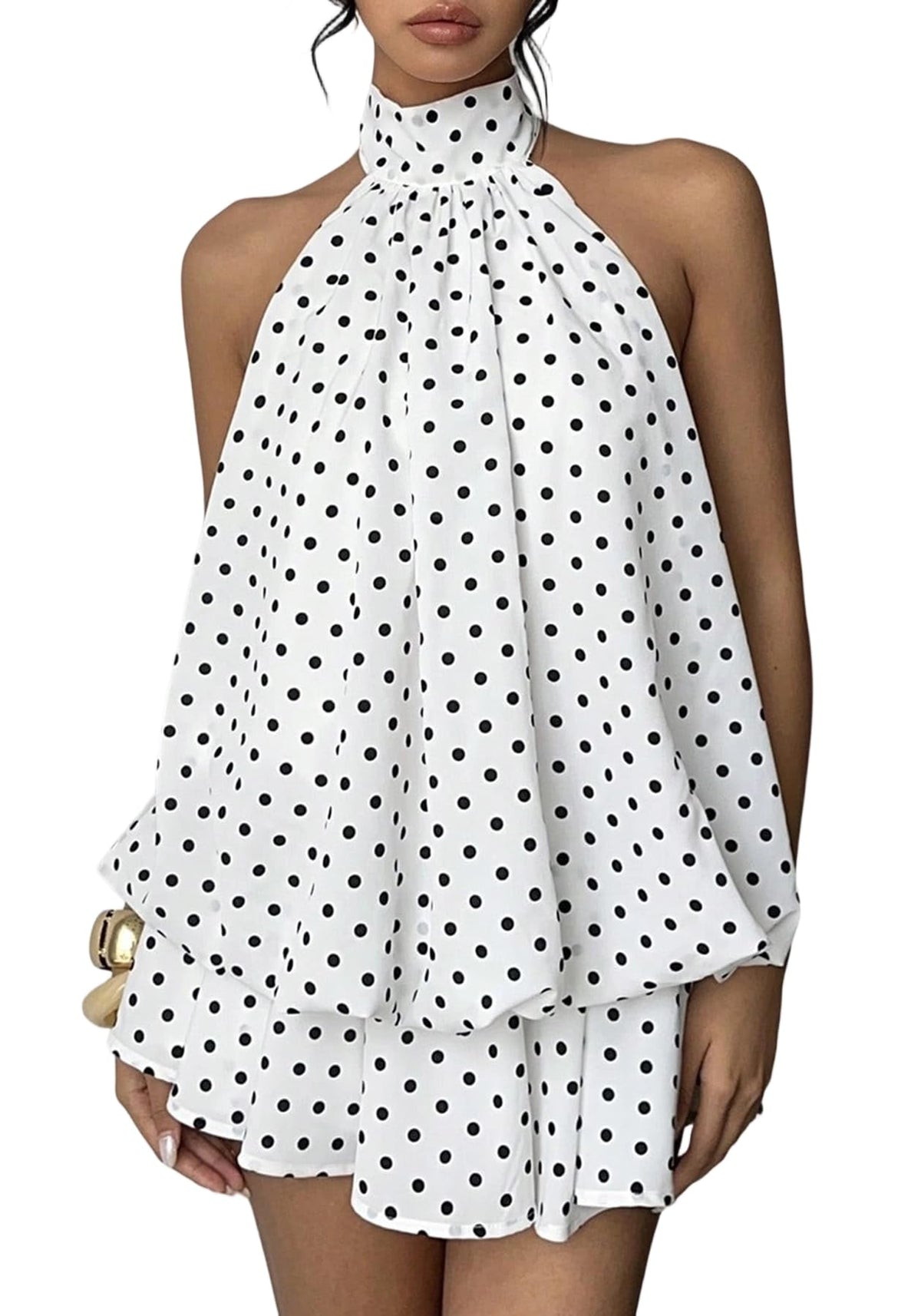 SHINFY Women's Chiffon Halter Flowy Ruffle Backless Birthday Mini Dress