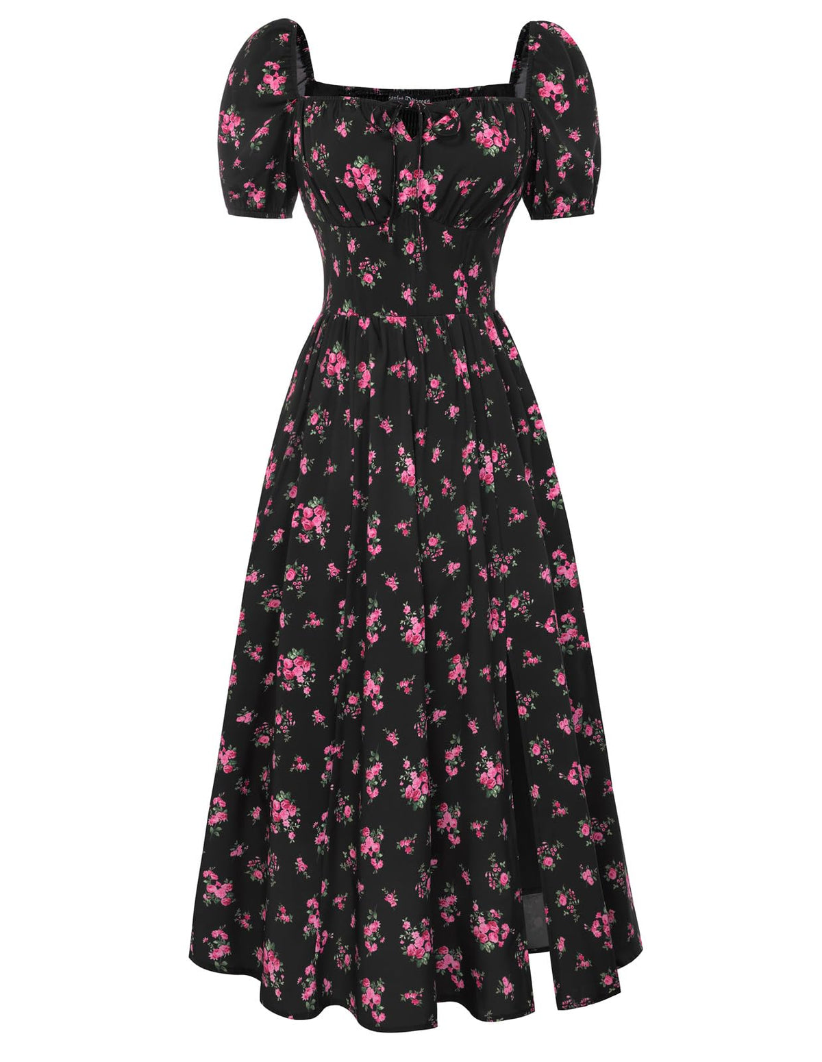 Scarlet Darkness Summer Spring Split Floral Corset Midi Dress with Pockets