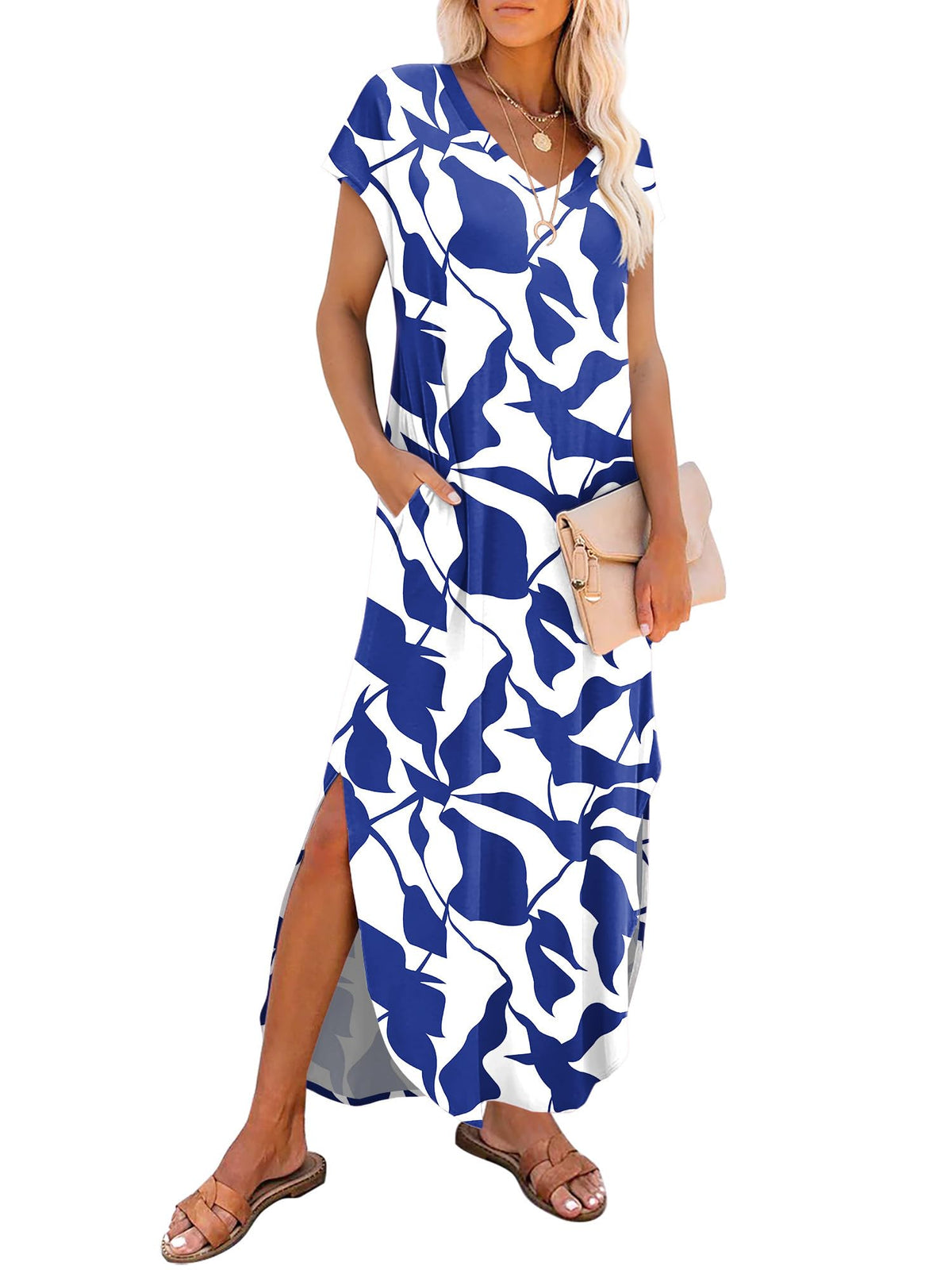RUMIA Summer Maxi Dresses for Women Cap Sleeve Long Sundress with Pockets