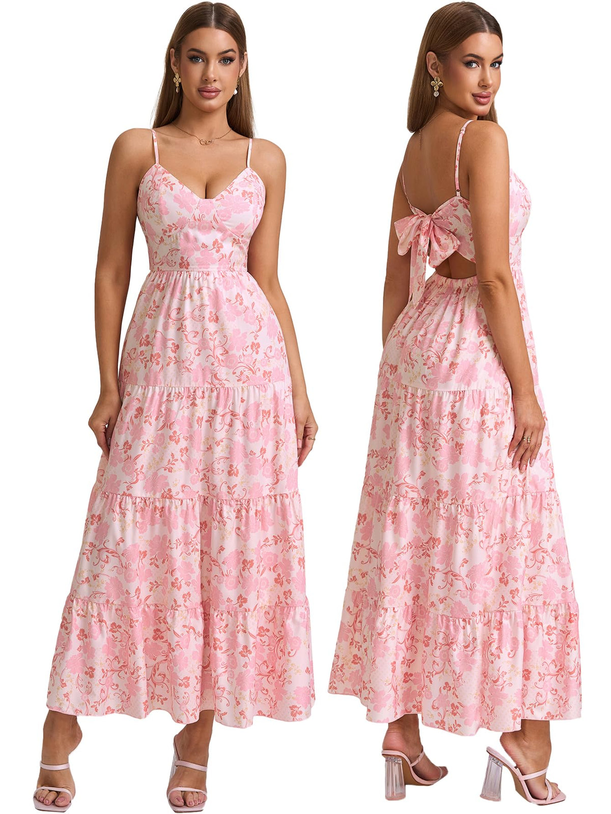 HTZMO Women Summer Floral Maxi Sundress Boho Beach Long Dress