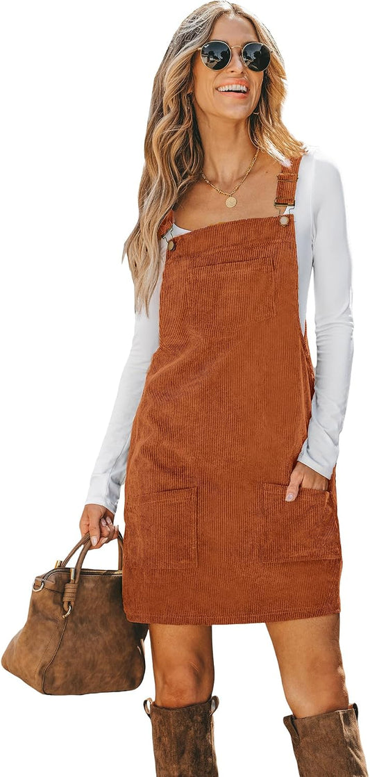 CUPSHE Women Corduroy Square Neck Wide Strap Fall Overall Mini Dress