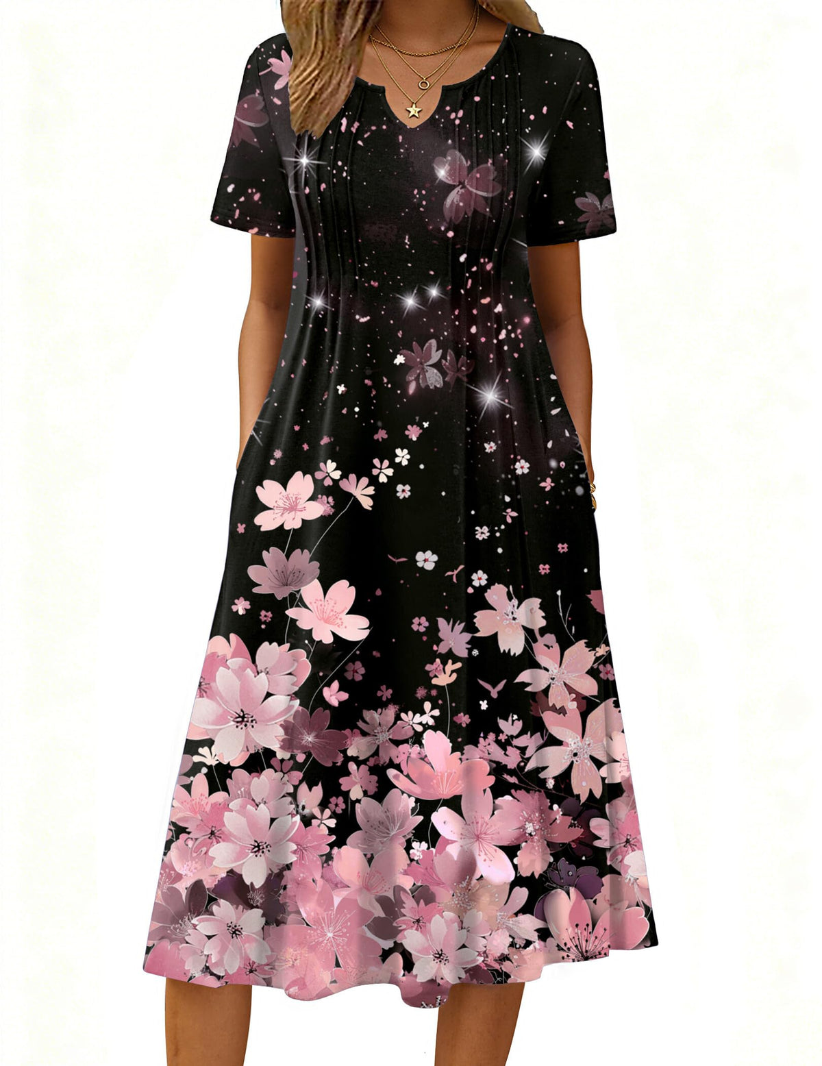 Zeagoo Summer Dresses for Women 2026 Casual Short Sleeve Aline Midi Dress with Pocket Flowy Pleated Tshirt Beach Sundress