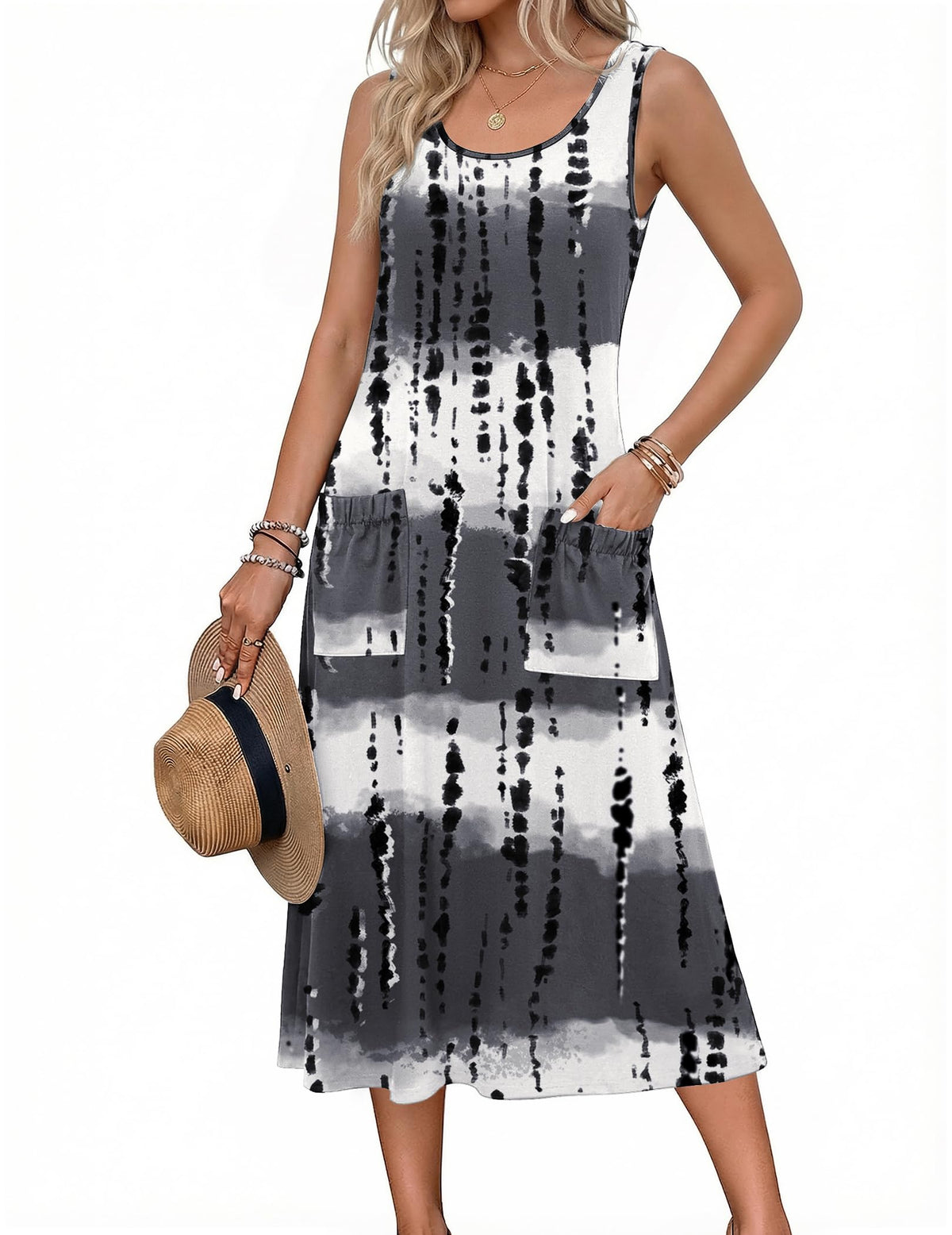 Zeagoo Womens Summer Midi Dresses 2026 Casual Sleeveless Tank Sundresses A Line Crewneck Beach Vacation Dress with Pockets