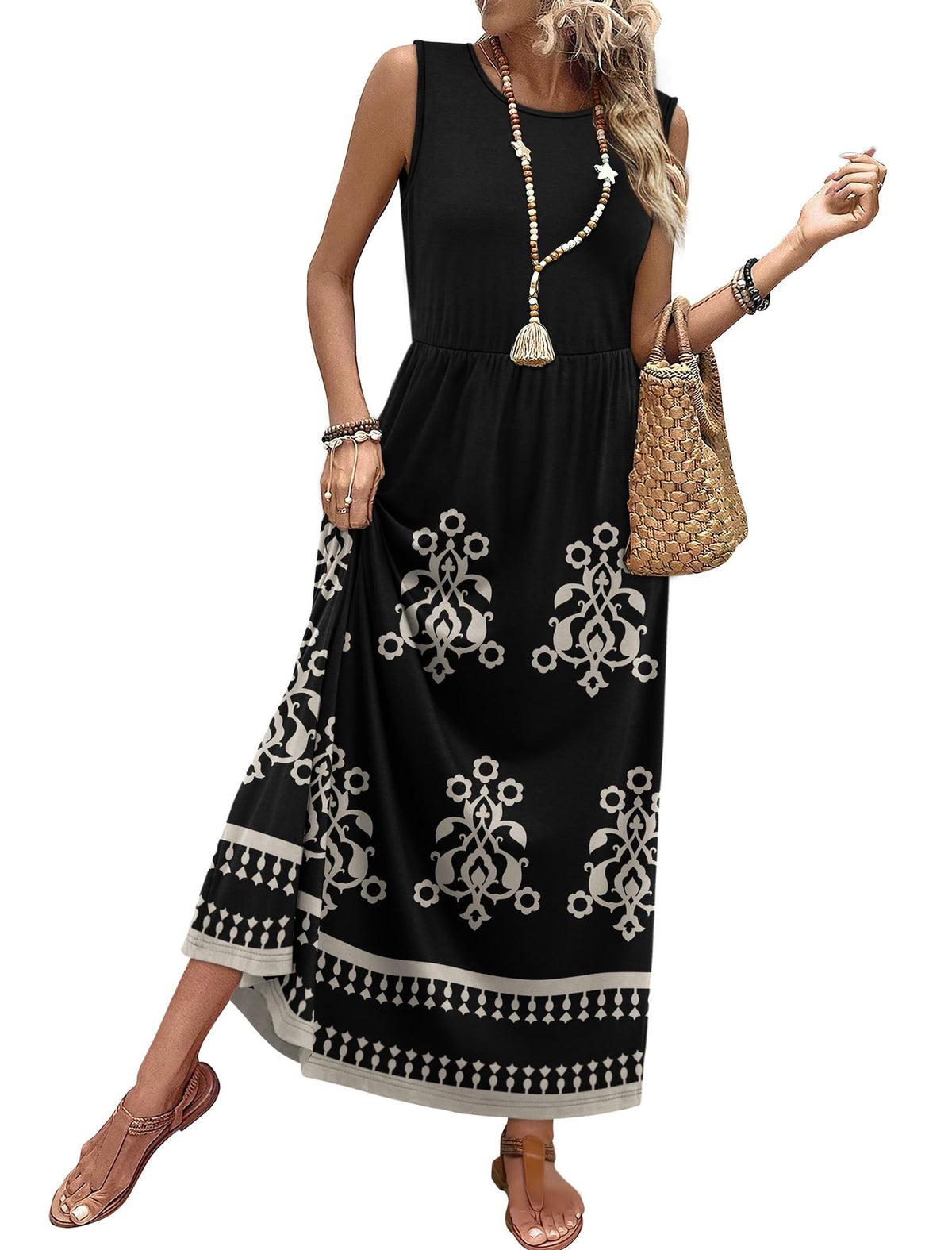 WIHOLL Summer Dresses for Women 2026 Maxi Dresses Long Flowy A Line Sleeveless Sundresses with Pockets