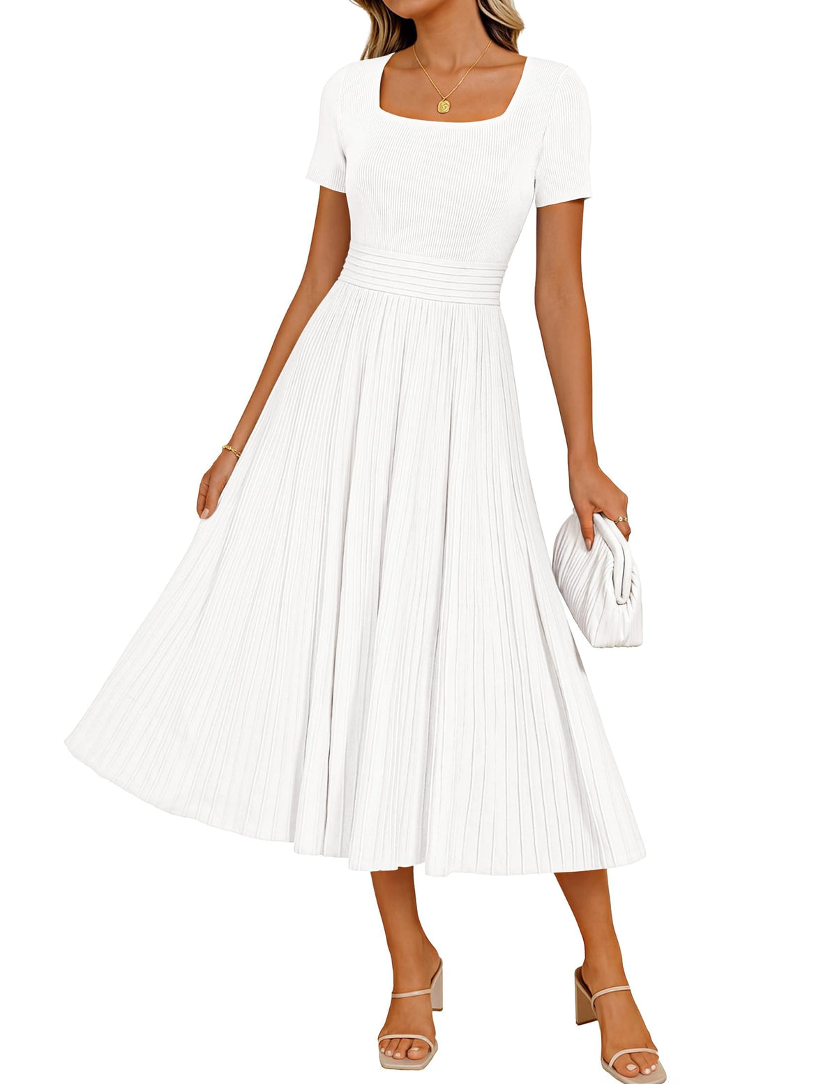 ZESICA Womens Elegant Pleated Wedding Guest Midi Sweater Dress