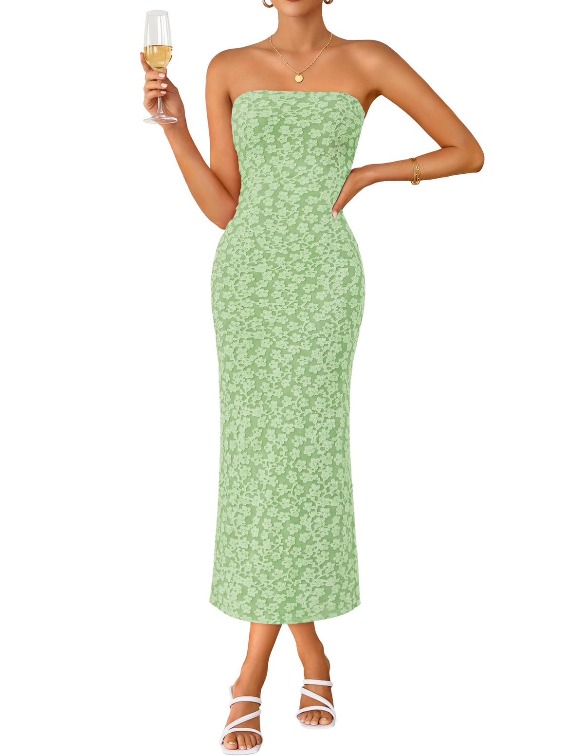 ZESICA Women's Floral Strapless Bodycon Weeding Guest Dress