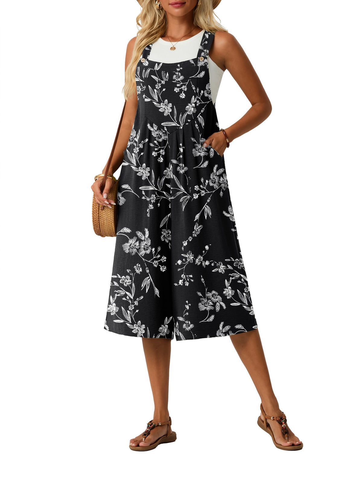 Lepunuo Womens Summer Capri Wide Leg Pants Rompers Boho Loose Fit