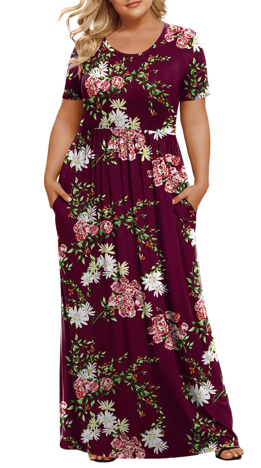 LONGYUAN Women's Plus Size Maxi Dresses Summer Short Sleeve Casual Long Dress 2026 XL-6XL