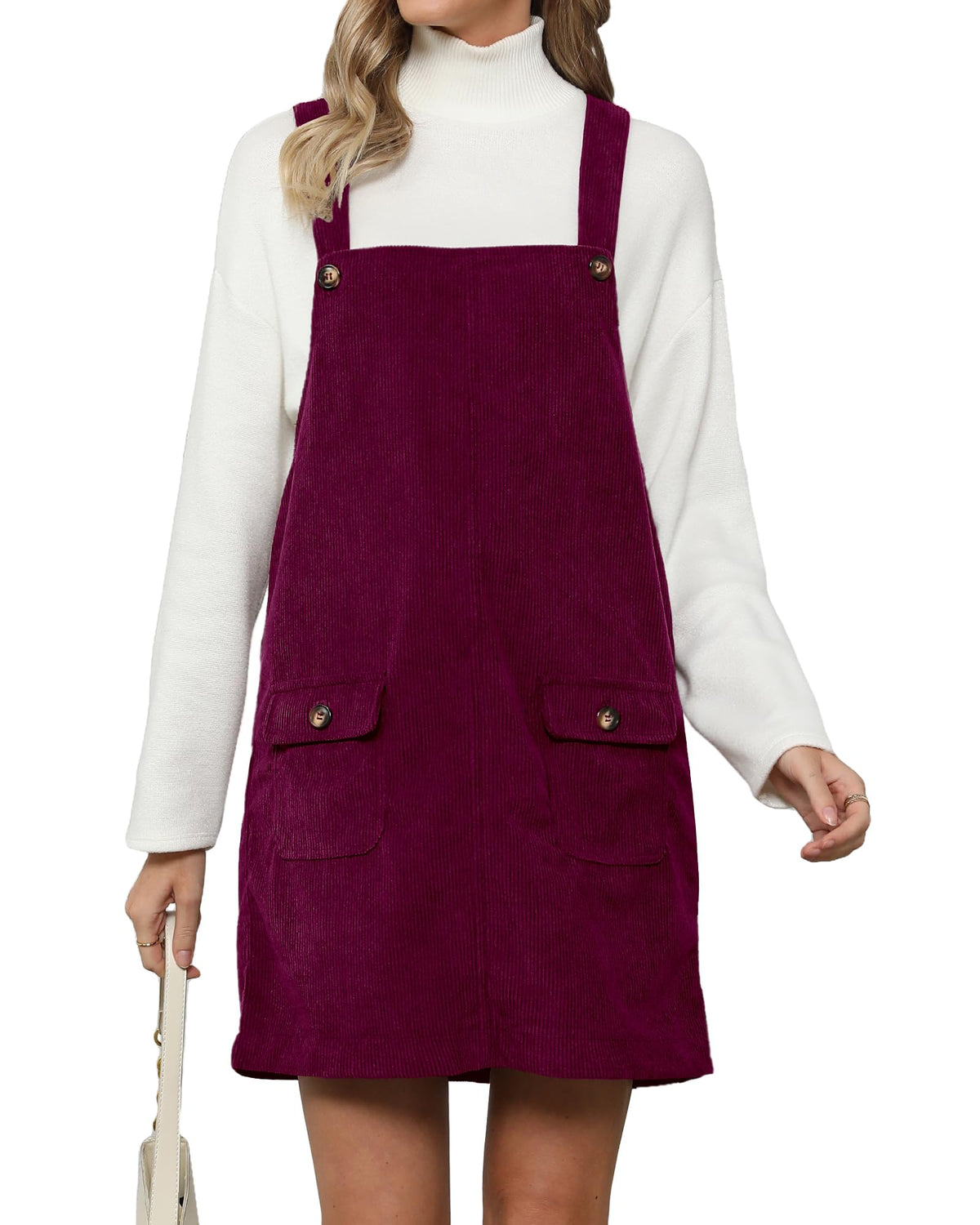 luvamia Corduroy Overall Dress for Women Adjustable Straps Casual Fashion Overalls Pinafore Short Dresses with Pockets