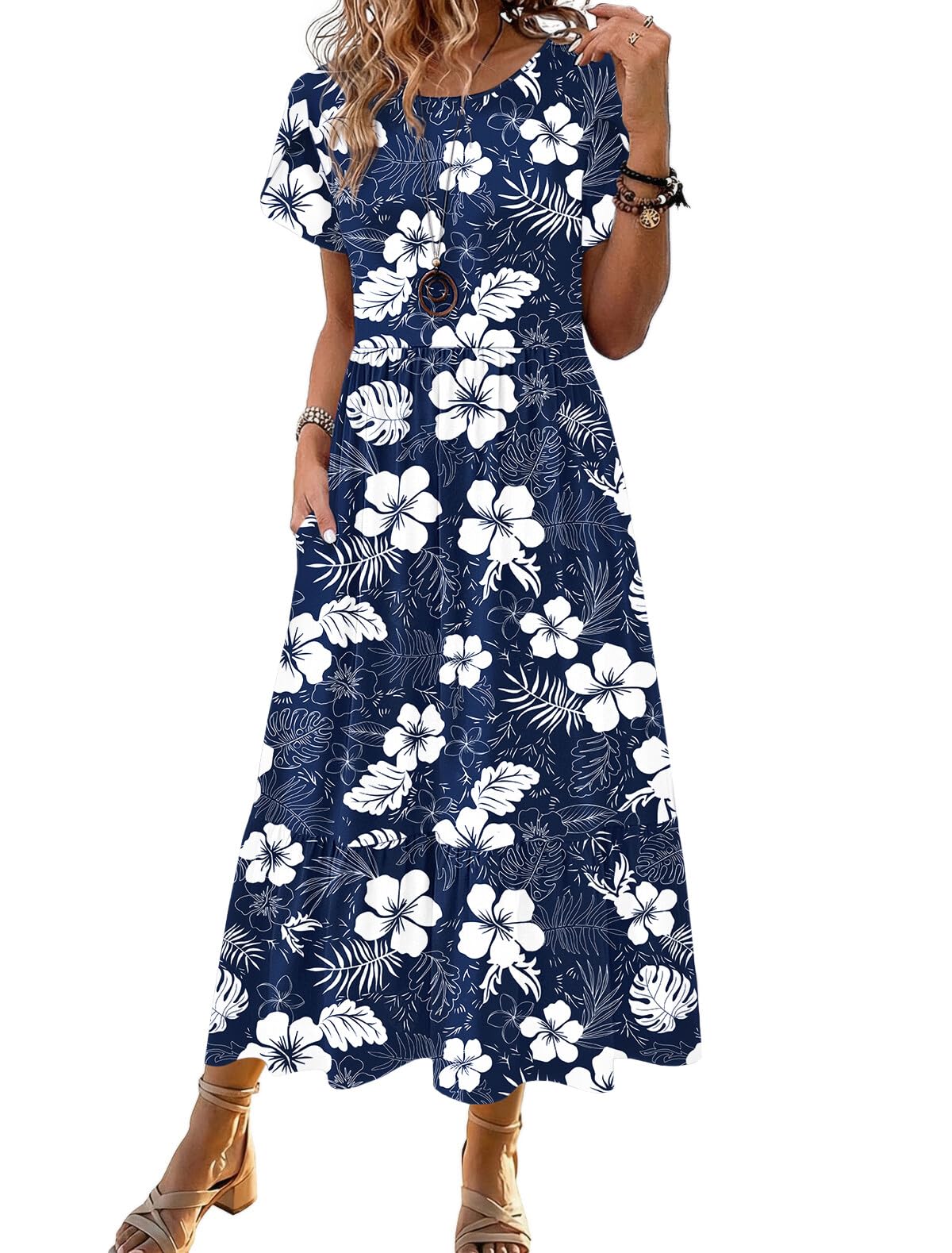 HOTOUCH Summer Dresses for Women 2026 Casual Midi Boho T Shirt Dress Ladies Sundress Aline Long Beach Vacation Clothes