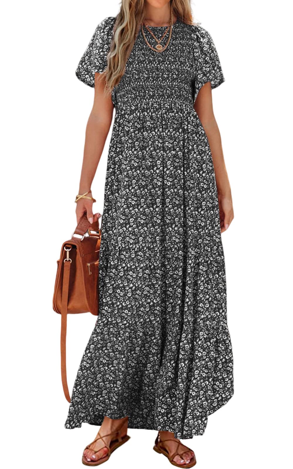 PRETTYGARDEN Women's 2026 Summer Casual Flutter Sleeve Floral Maxi Dress