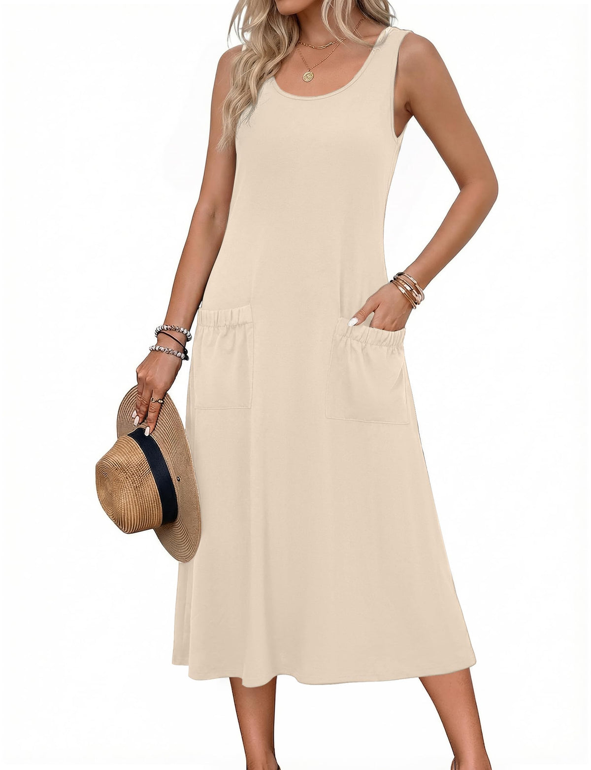 Zeagoo Womens Summer Midi Dresses 2026 Casual Sleeveless Tank Sundresses A Line Crewneck Beach Vacation Dress with Pockets
