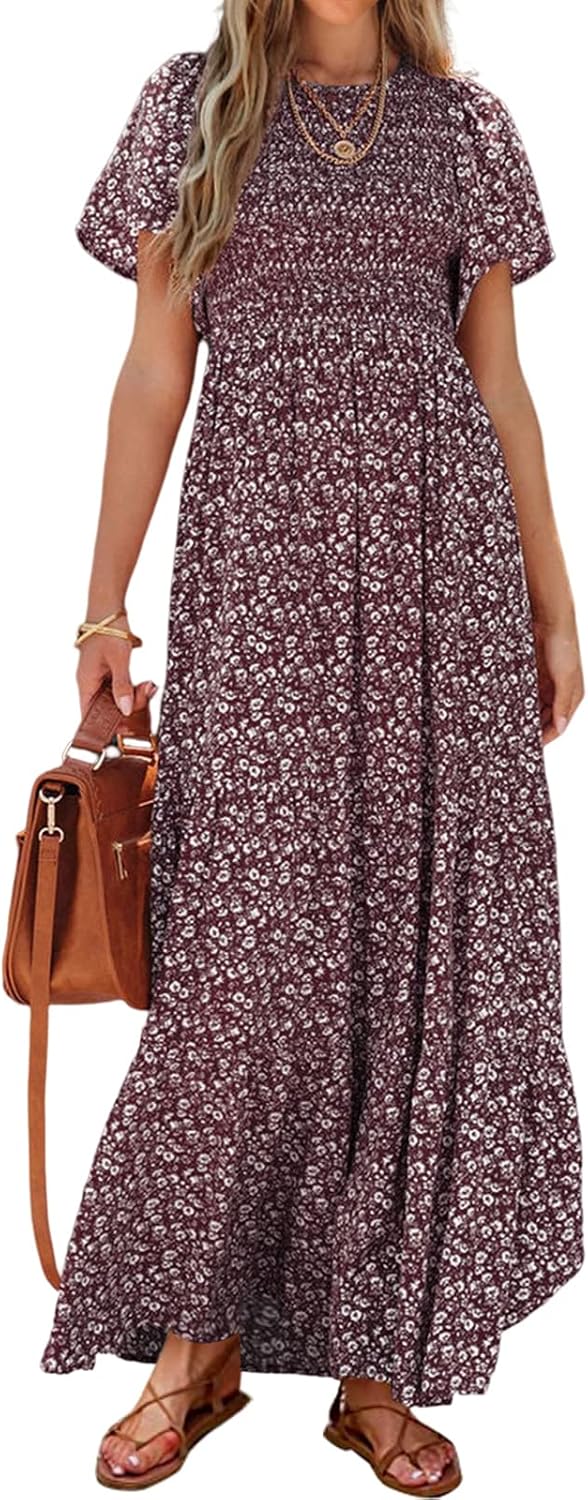 PRETTYGARDEN Women's 2026 Summer Casual Flutter Sleeve Floral Maxi Dress