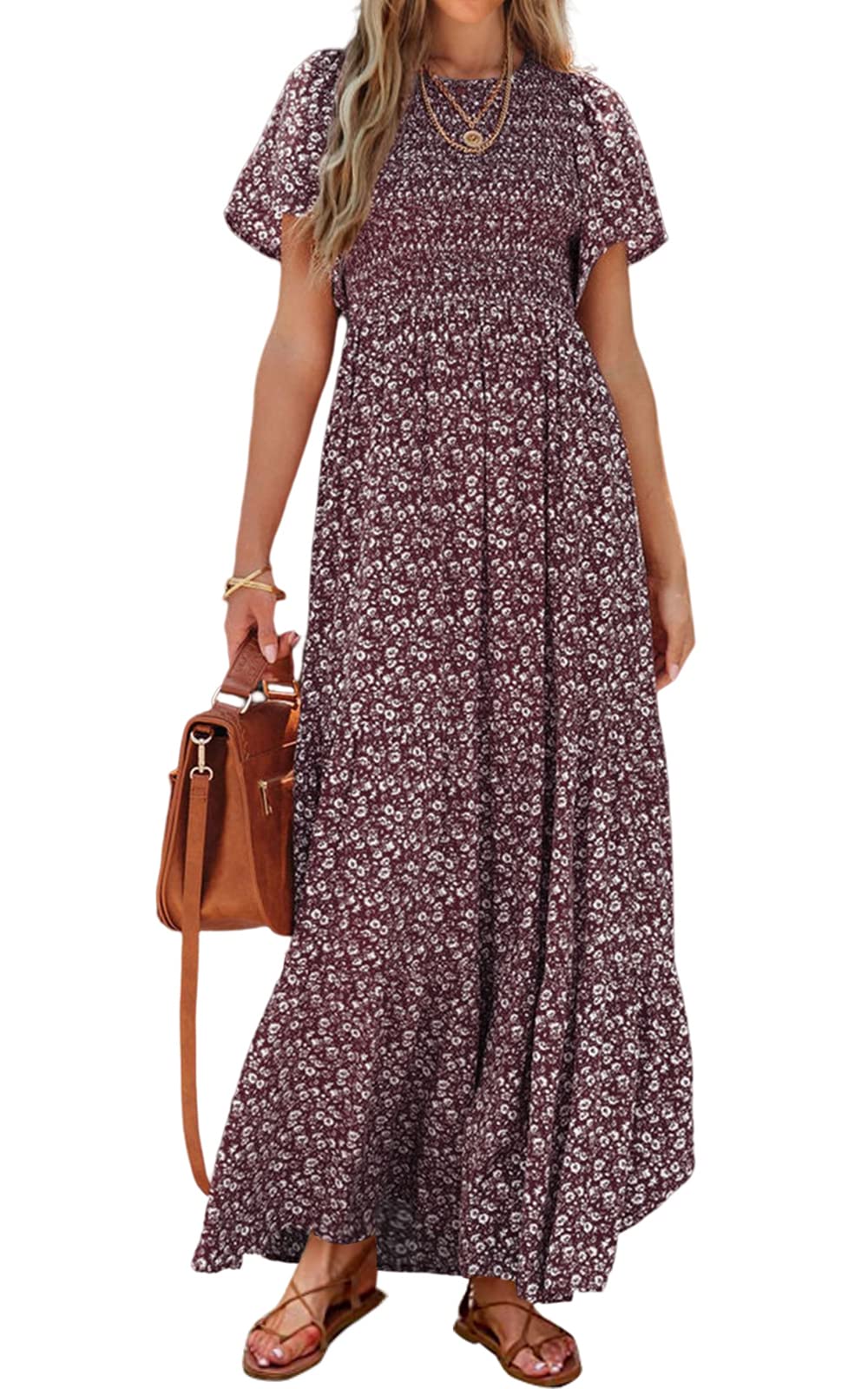 PRETTYGARDEN Women's 2026 Summer Casual Flutter Sleeve Floral Maxi Dress