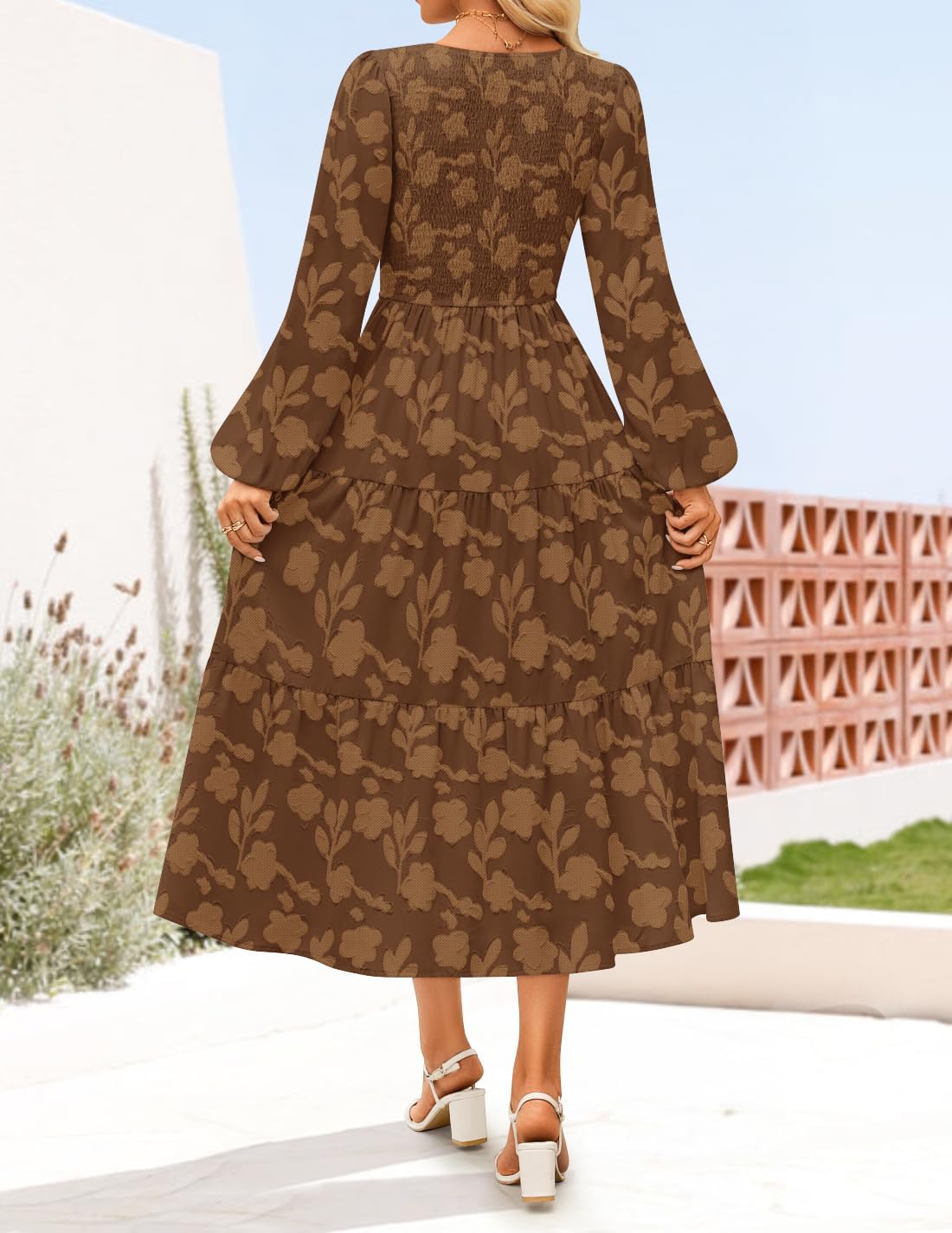 ZESICA Womens Fall Wedding Guest Long Sleeve Boho Midi Dress