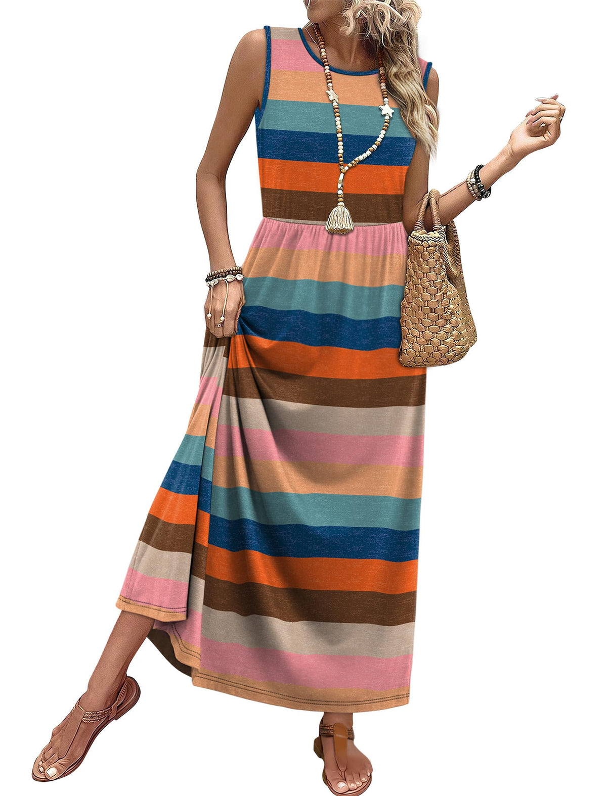 WIHOLL Summer Dresses for Women 2026 Maxi Dresses Long Flowy A Line Sleeveless Sundresses with Pockets