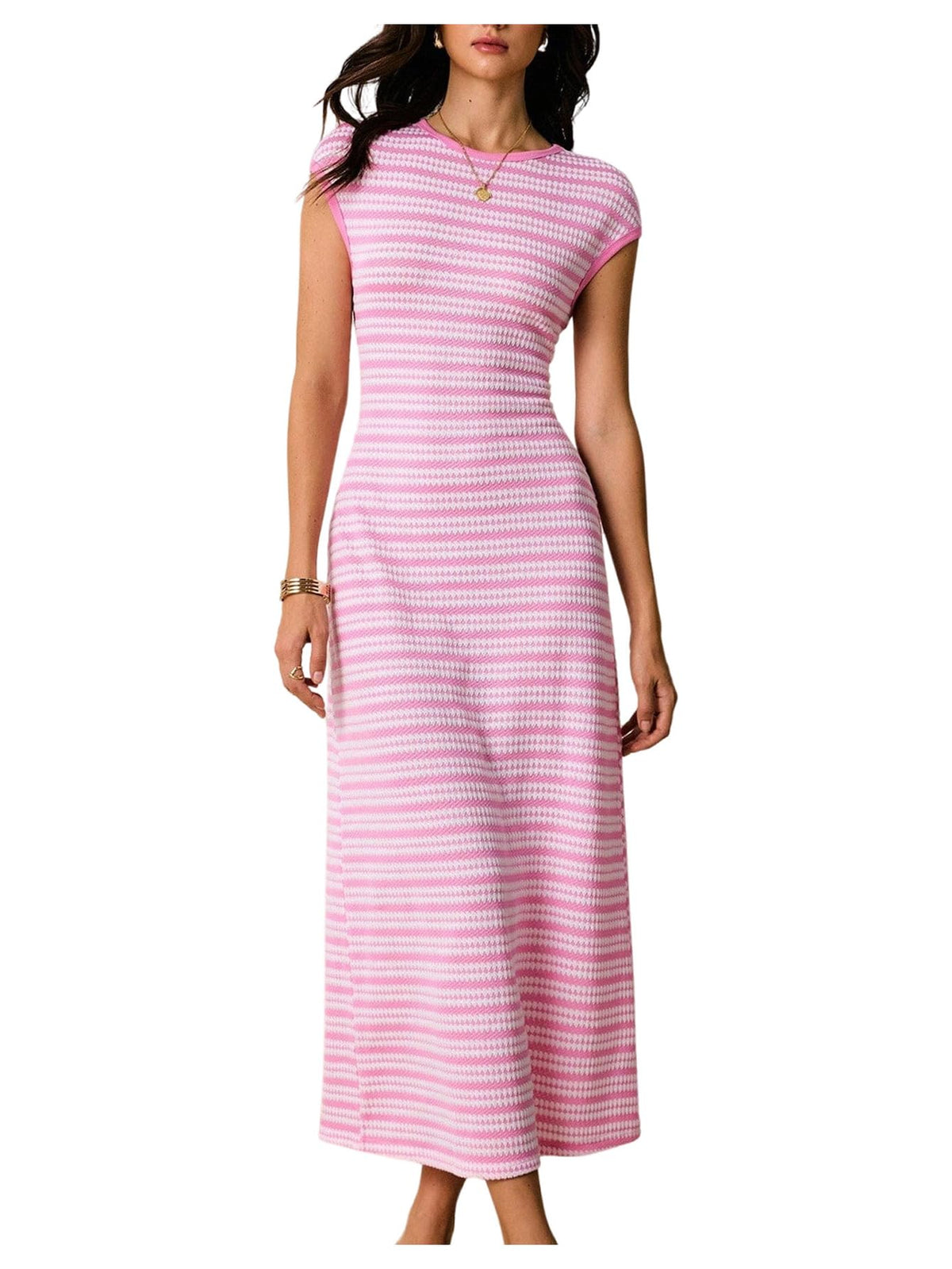 SOLY HUX Women's Striped Midi Dress Casual Work Knit Bodycon Summer Dresses