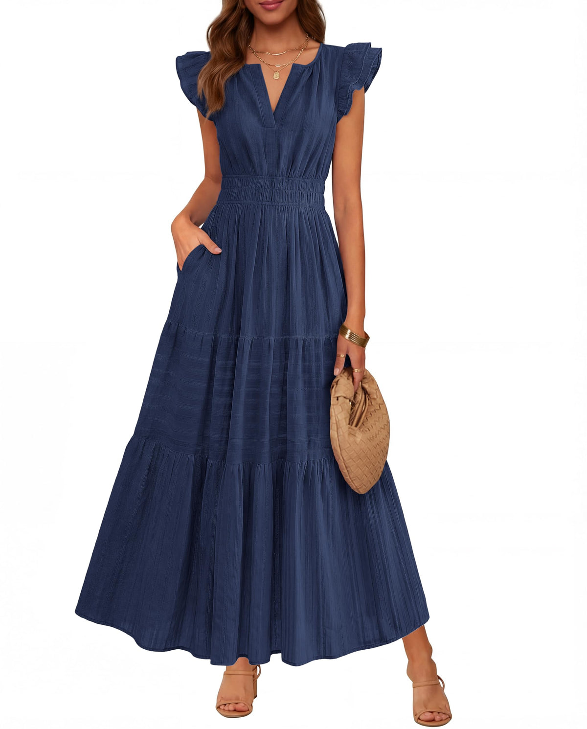 BTFBM Womens Summer Casual Ruffle Sleeve Maxi Dress