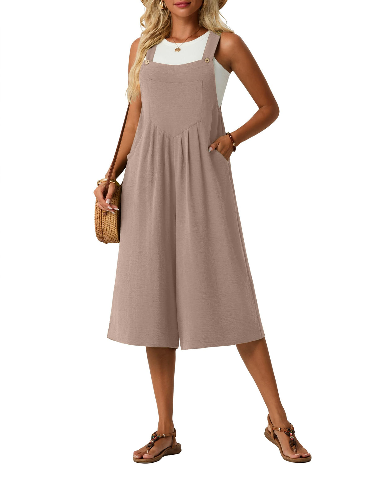 Lepunuo Womens Summer Capri Wide Leg Pants Rompers Boho Loose Fit