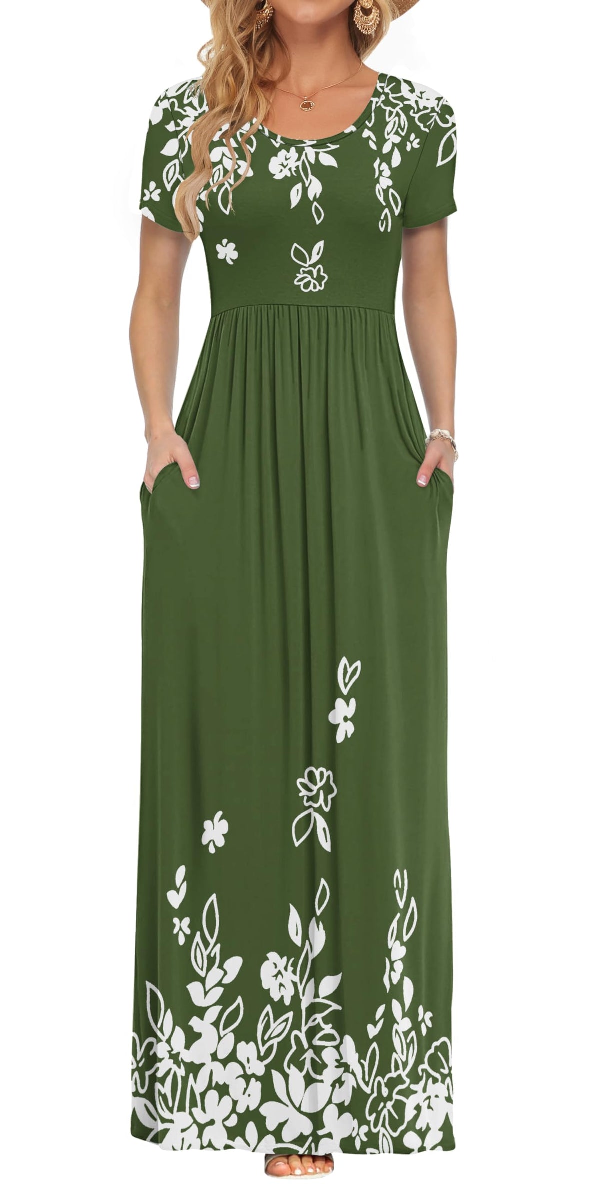 AUSELILY Women's Summer Short Sleeve Loose Plain Casual Long Maxi Dresses