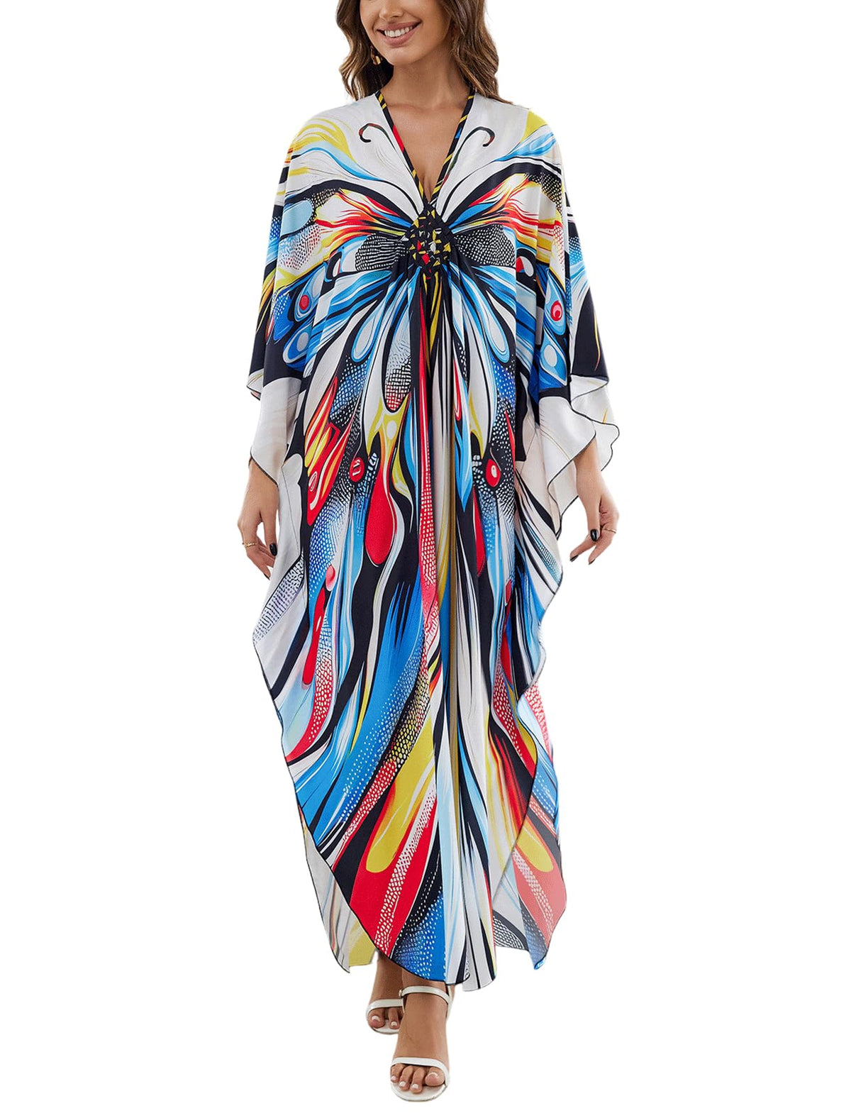 KECVOT Kaftan Dresses for Women Plus Size Batwing Sleeve Caftans Long Bathing Suit Cover Up Maxi Beach Dress Loungewear