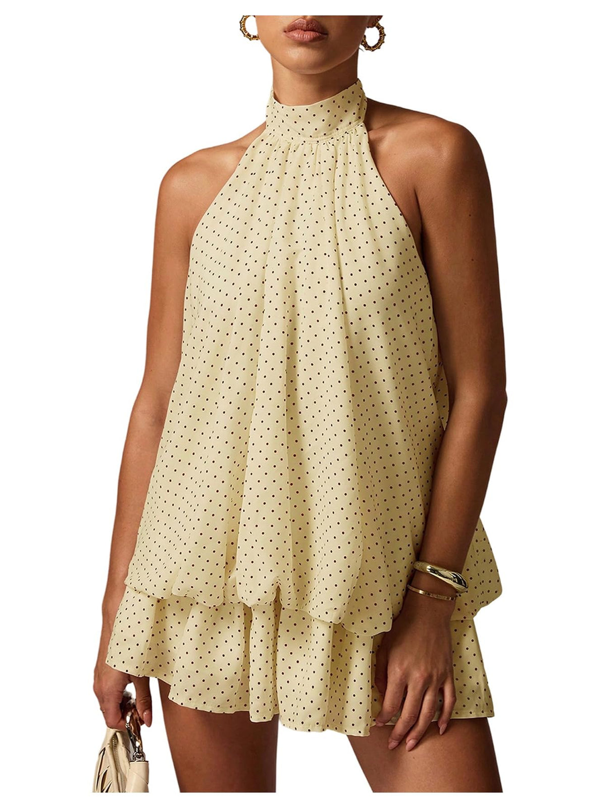 OYOANGLE Women Summer Polka Dots Halter Y2k Cute Ruffle Wedding Party Dress