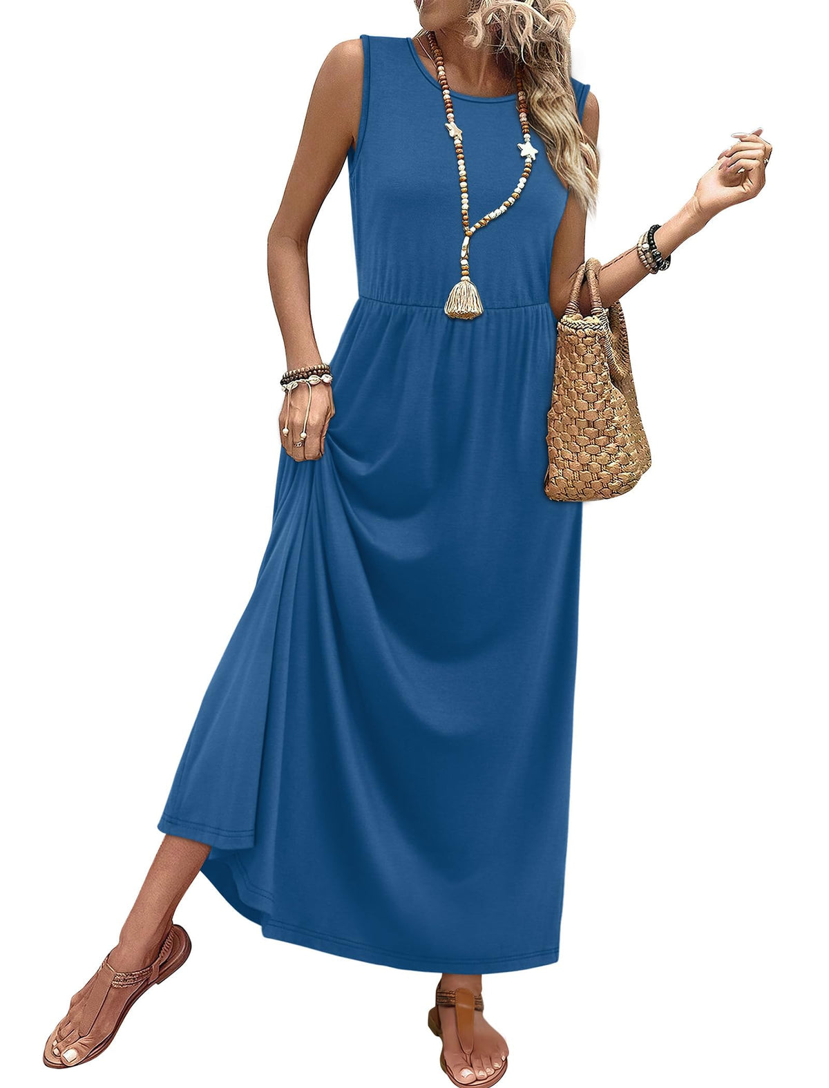 WIHOLL Summer Dresses for Women 2026 Maxi Dresses Long Flowy A Line Sleeveless Sundresses with Pockets