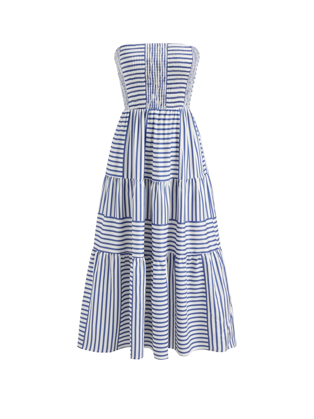 CIDER Women's Strapless Dress with Pockets Tube Striped Long Midi Dresses A Line Beach Vacation Casual Summer Outfits