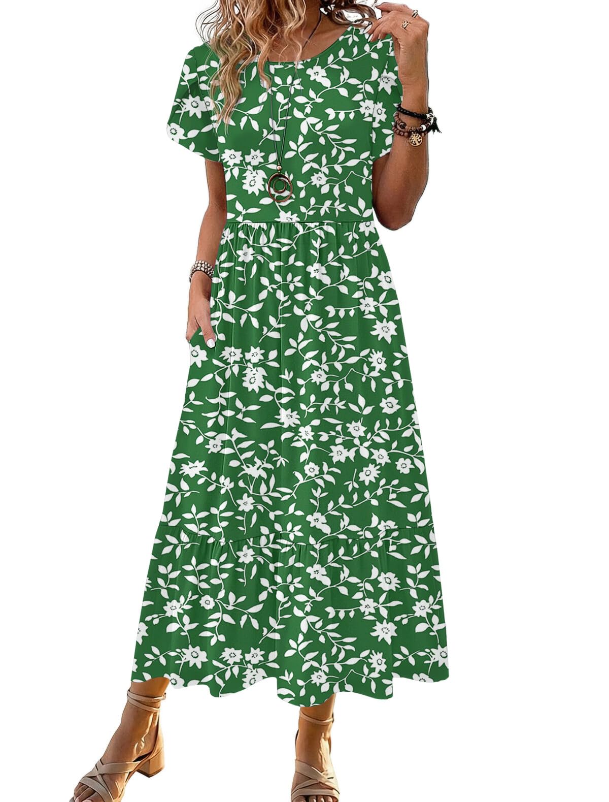HOTOUCH Summer Dresses for Women 2026 Casual Midi Boho T Shirt Dress Ladies Sundress Aline Long Beach Vacation Clothes