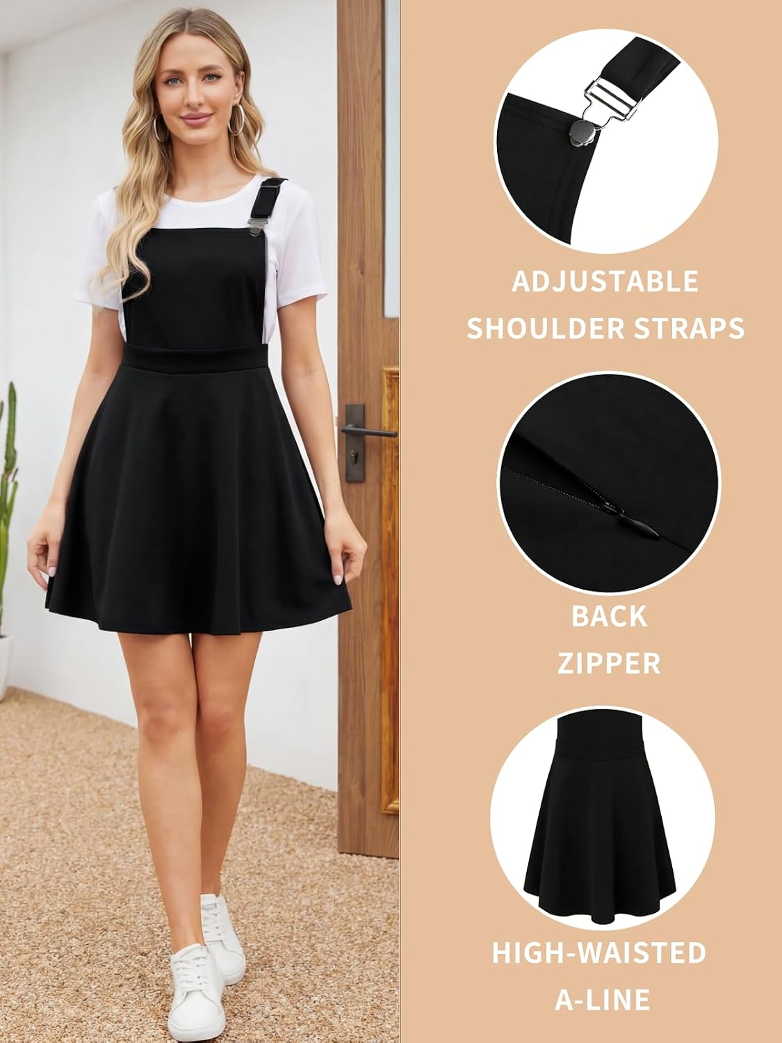 YOINS Overall Pinafore Dress for Women Pleated Mini Cute Suspender Skirt