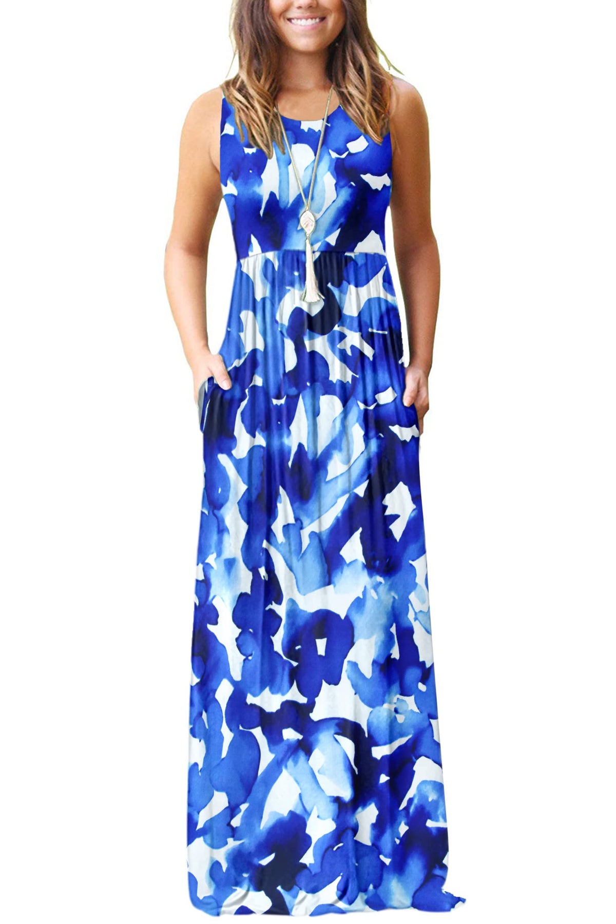 AUSELILY Women's Summer Sleeveless Loose Plain Casual Long Maxi Dresses