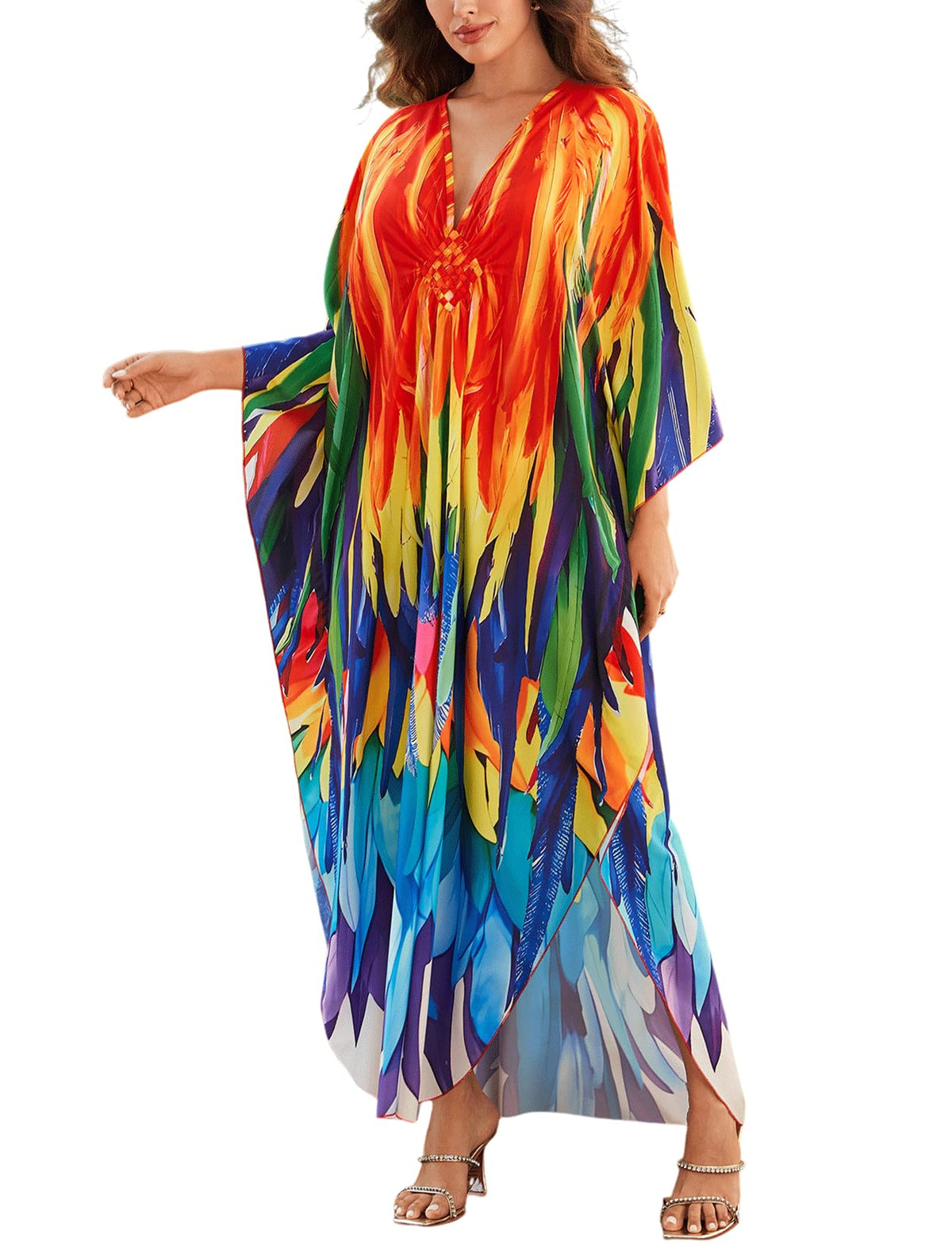 KECVOT Kaftan Dresses for Women Plus Size Batwing Sleeve Caftans Long Bathing Suit Cover Up Maxi Beach Dress Loungewear