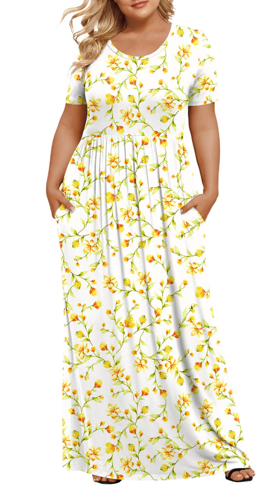 LONGYUAN Women's Plus Size Maxi Dresses Summer Short Sleeve Casual Long Dress 2026 XL-6XL