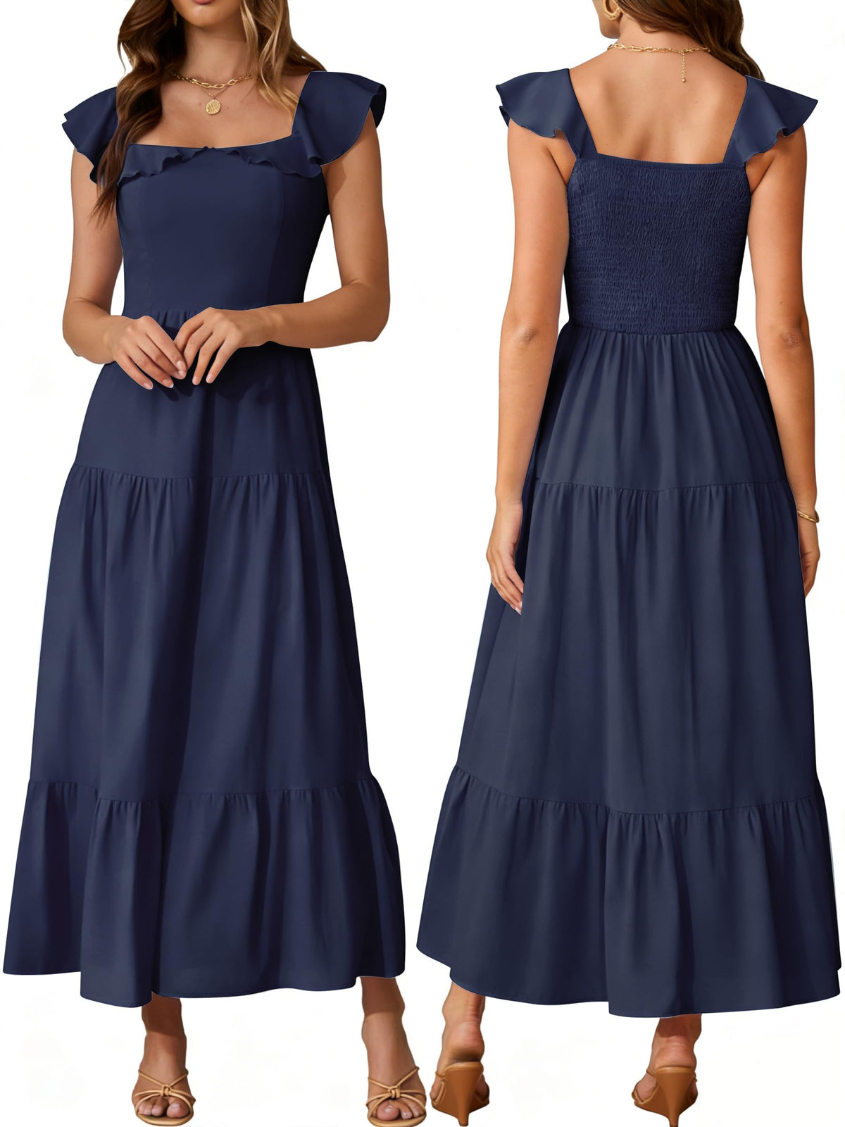 Womens Summer Sleeveless Maxi Dress Square Neck