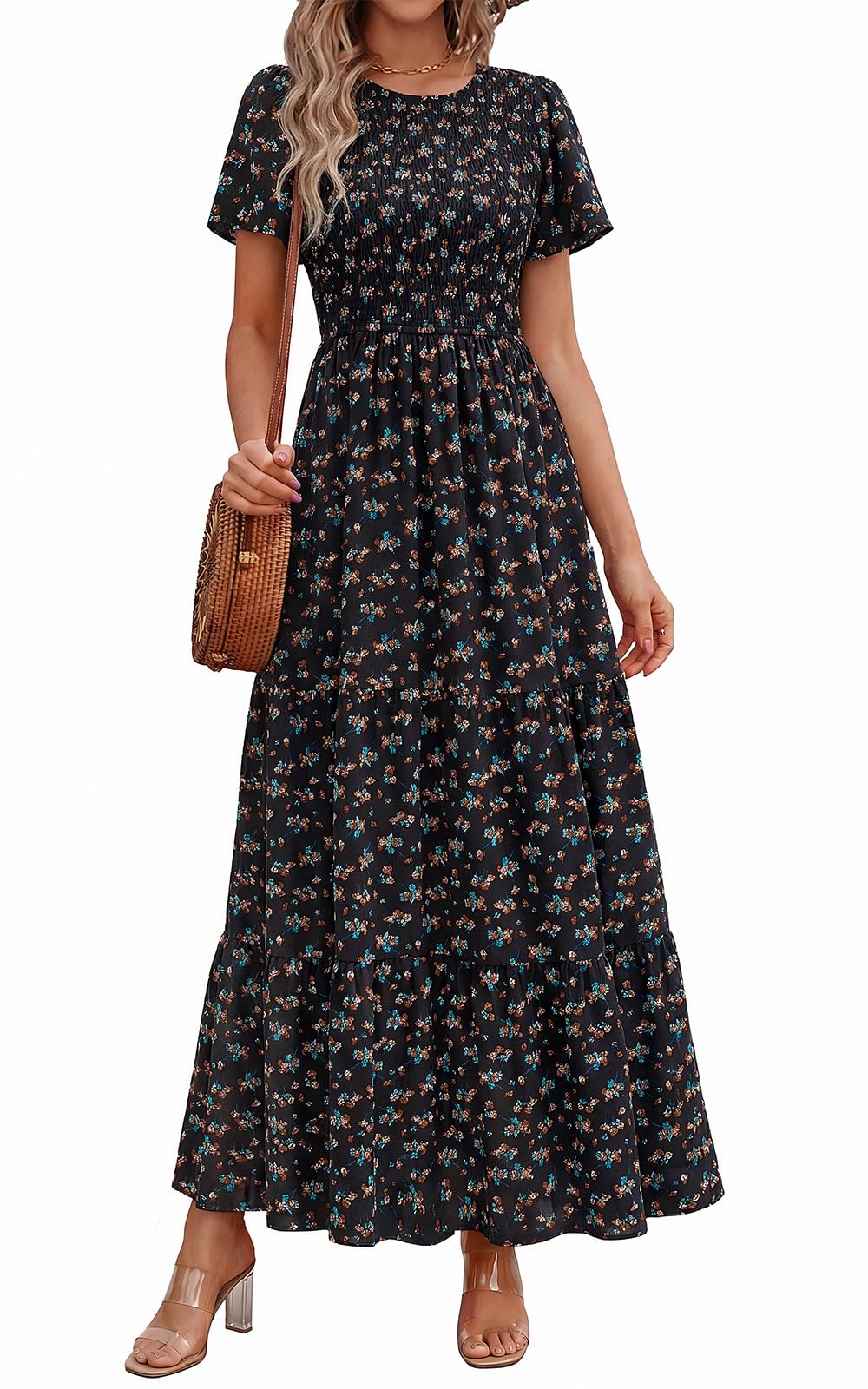 PRETTYGARDEN Women's 2026 Summer Casual Flutter Sleeve Floral Maxi Dress