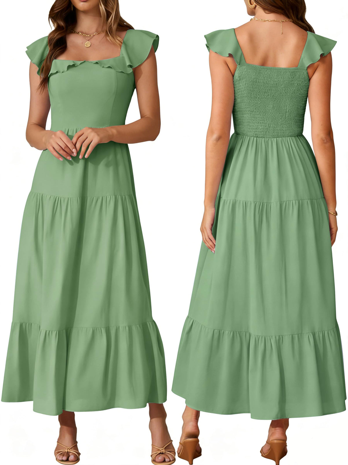 Womens Summer Sleeveless Maxi Dress Square Neck
