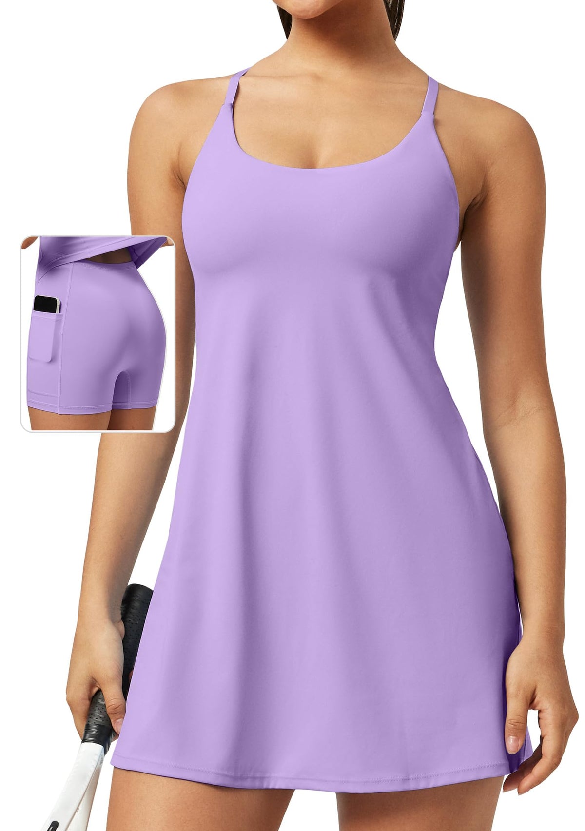 Ewedoos Athletic Tennis Dress for Women with Shorts Underneath Easy Peezy U Neck Adjustable Straps Active Workout Dress
