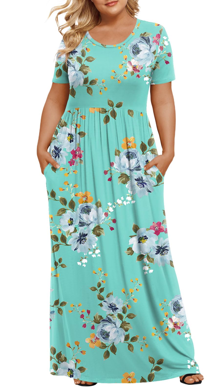 LONGYUAN Women's Plus Size Maxi Dresses Summer Short Sleeve Casual Long Dress 2026 XL-6XL