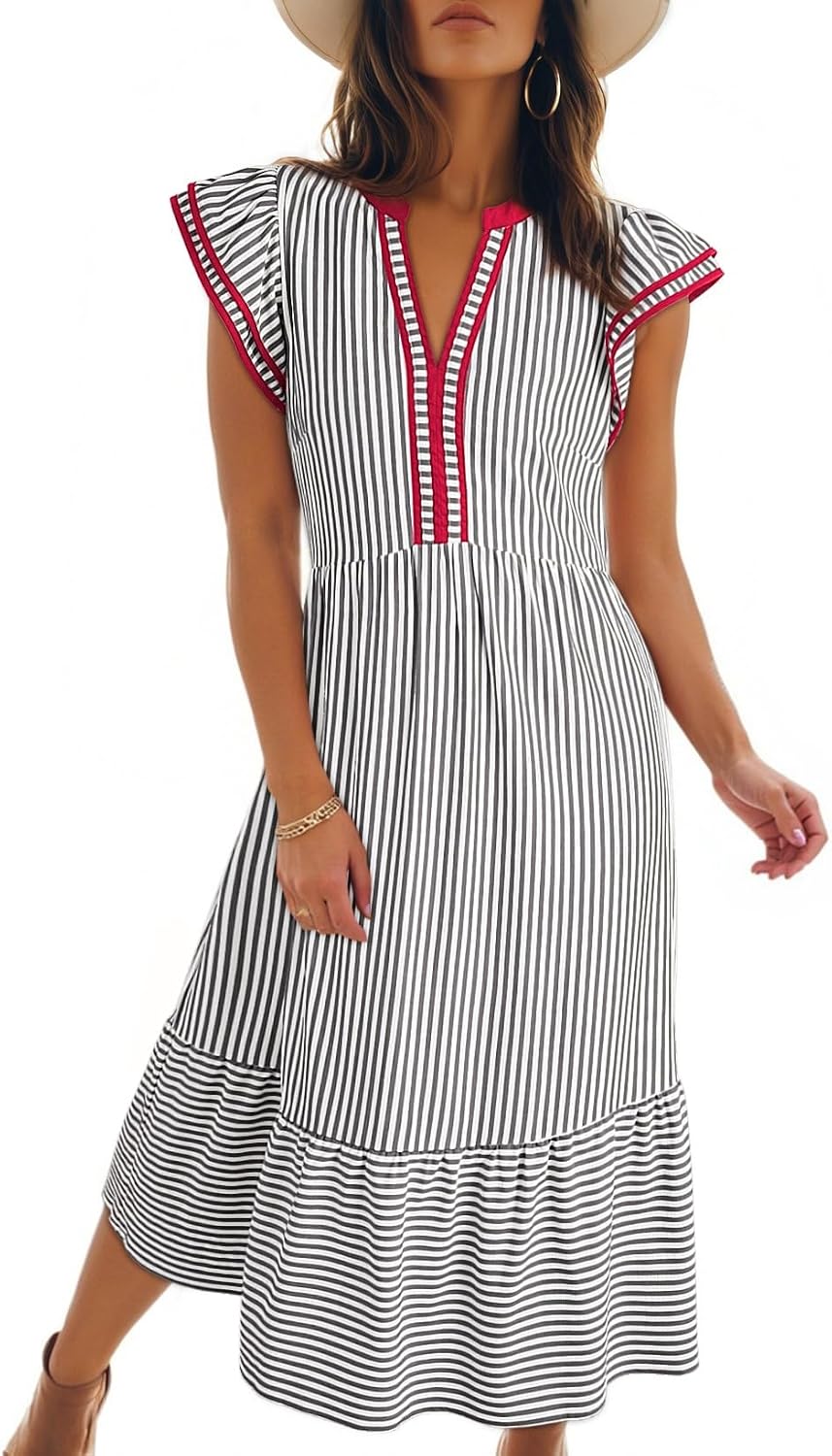 Dokotoo Womens Dresses 2026 V-Neck Cap Sleeve Empire Waist Dress