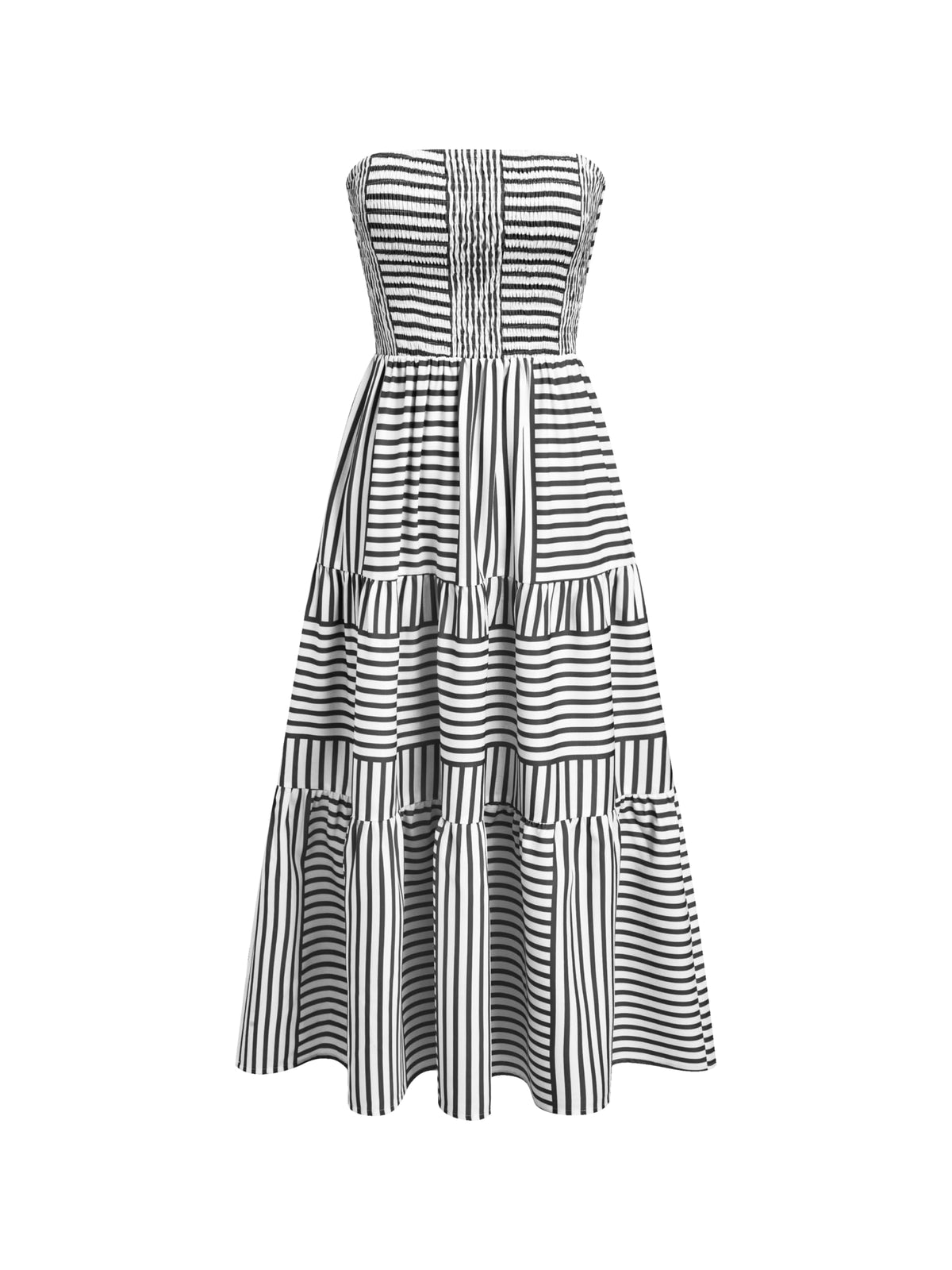 CIDER Women's Strapless Dress with Pockets Tube Striped Long Midi Dresses A Line Beach Vacation Casual Summer Outfits