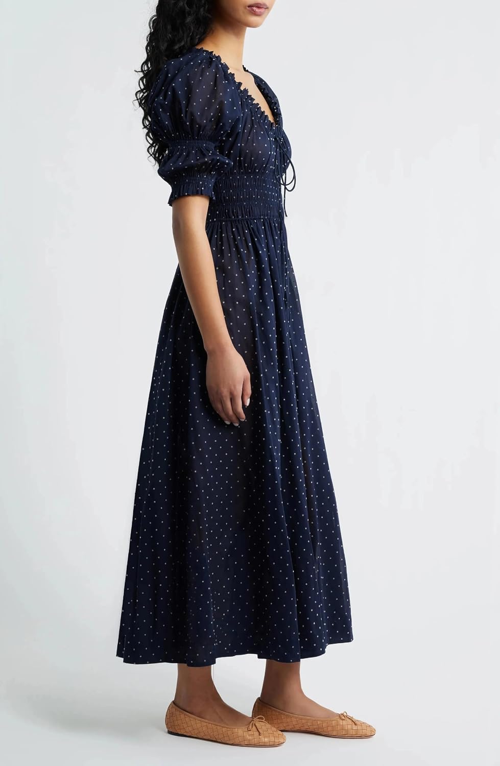 ABYOVRT Women Smocked Dresses Puff Sleeve Off Shoulder Flowy Midi Dress Baby Shower Summer Fall
