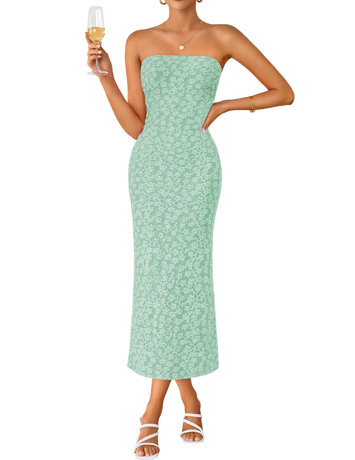 ZESICA Women's Floral Strapless Bodycon Weeding Guest Dress