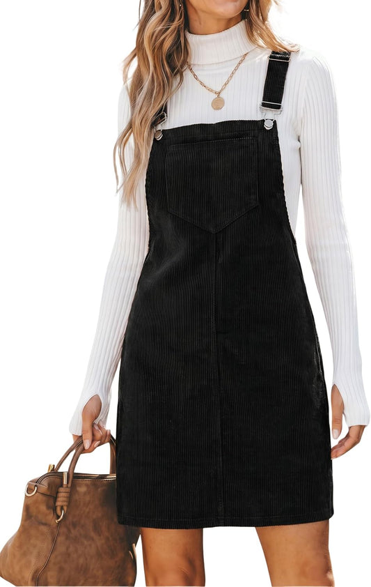 Hooever Women's Corduroy Overall Bib Dress Pinafore Suspender Skirt Jumper